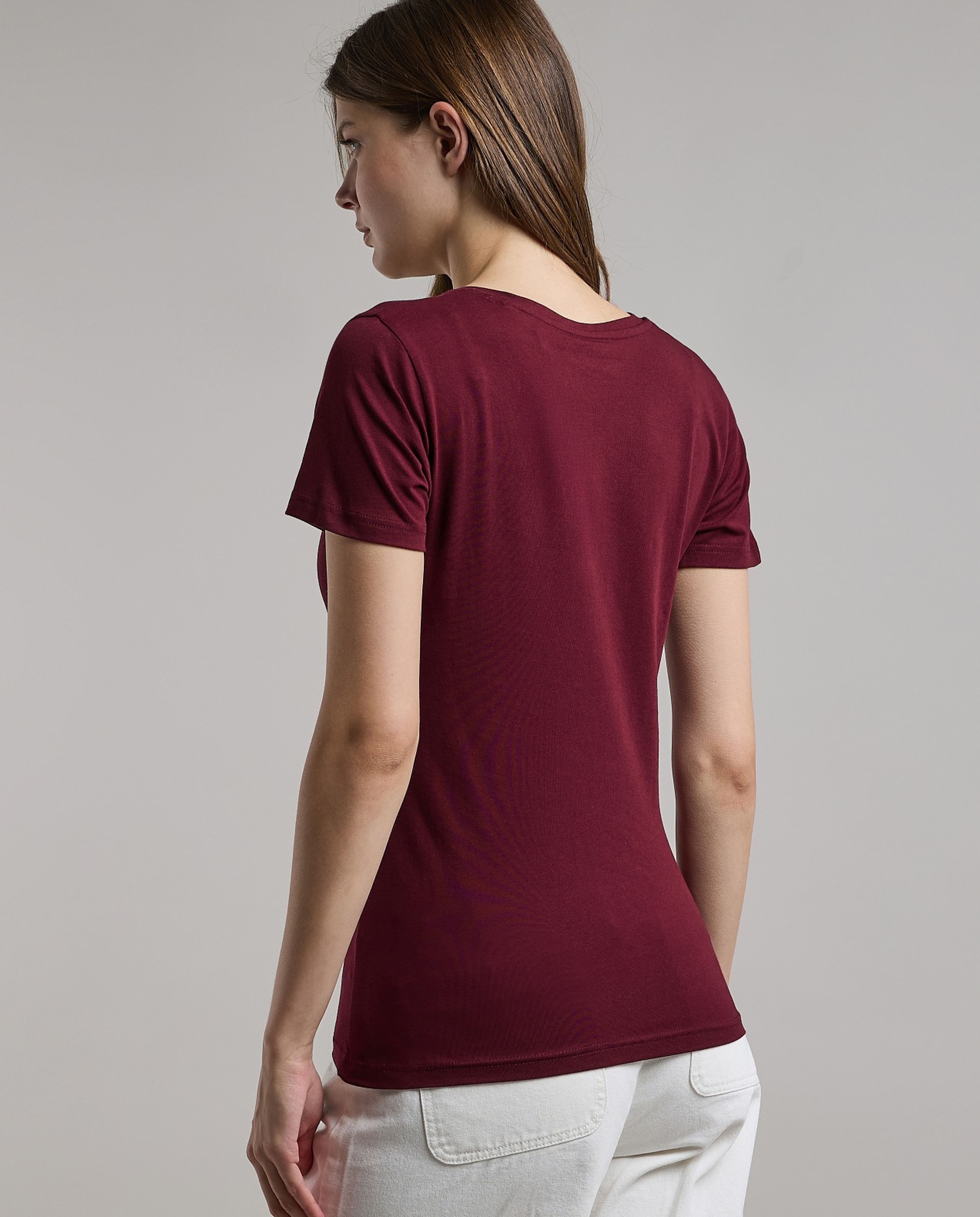 Solid T-Shirt with V-Neck and Short Sleeves