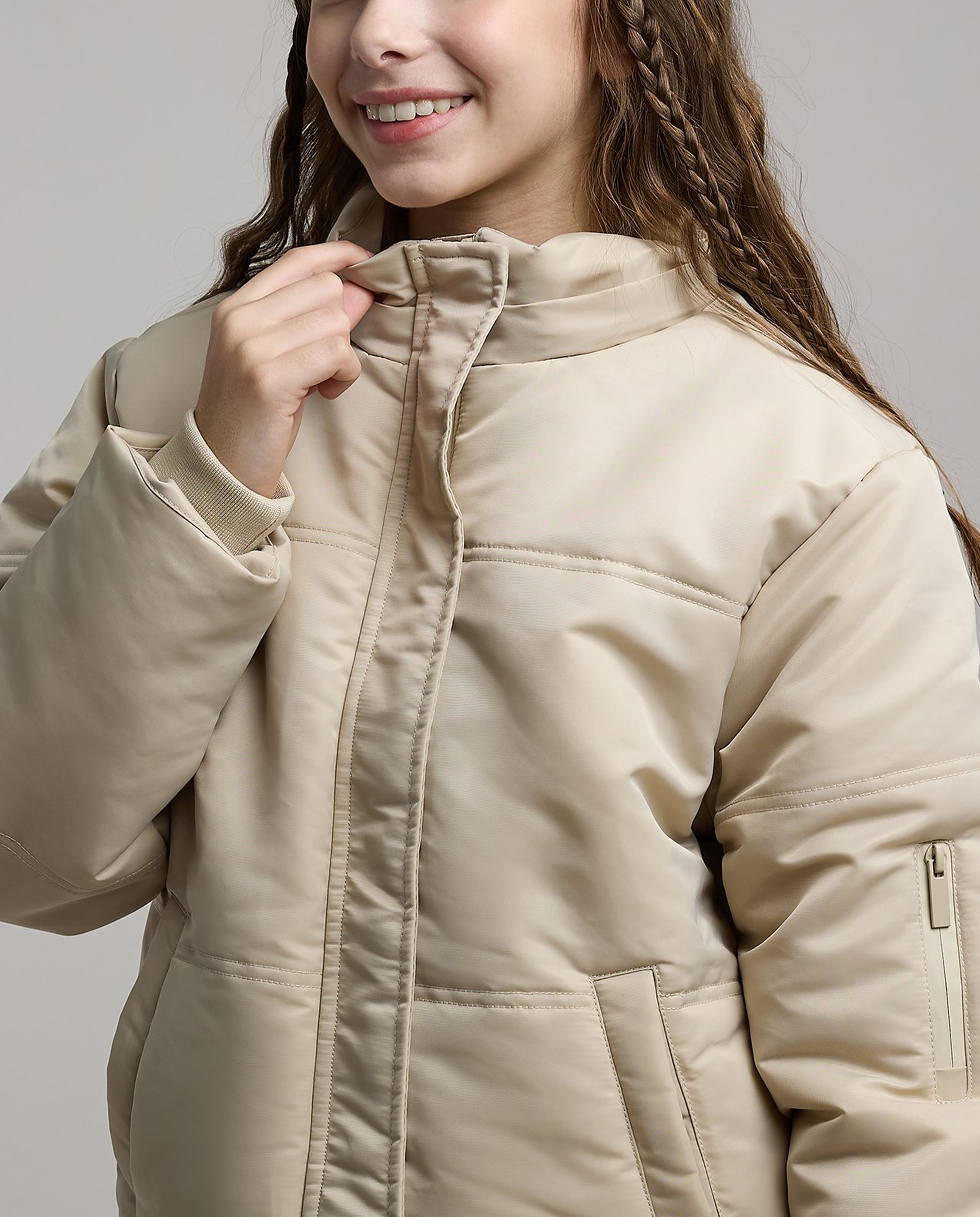 Solid Hooded Jacket with Long Sleeves