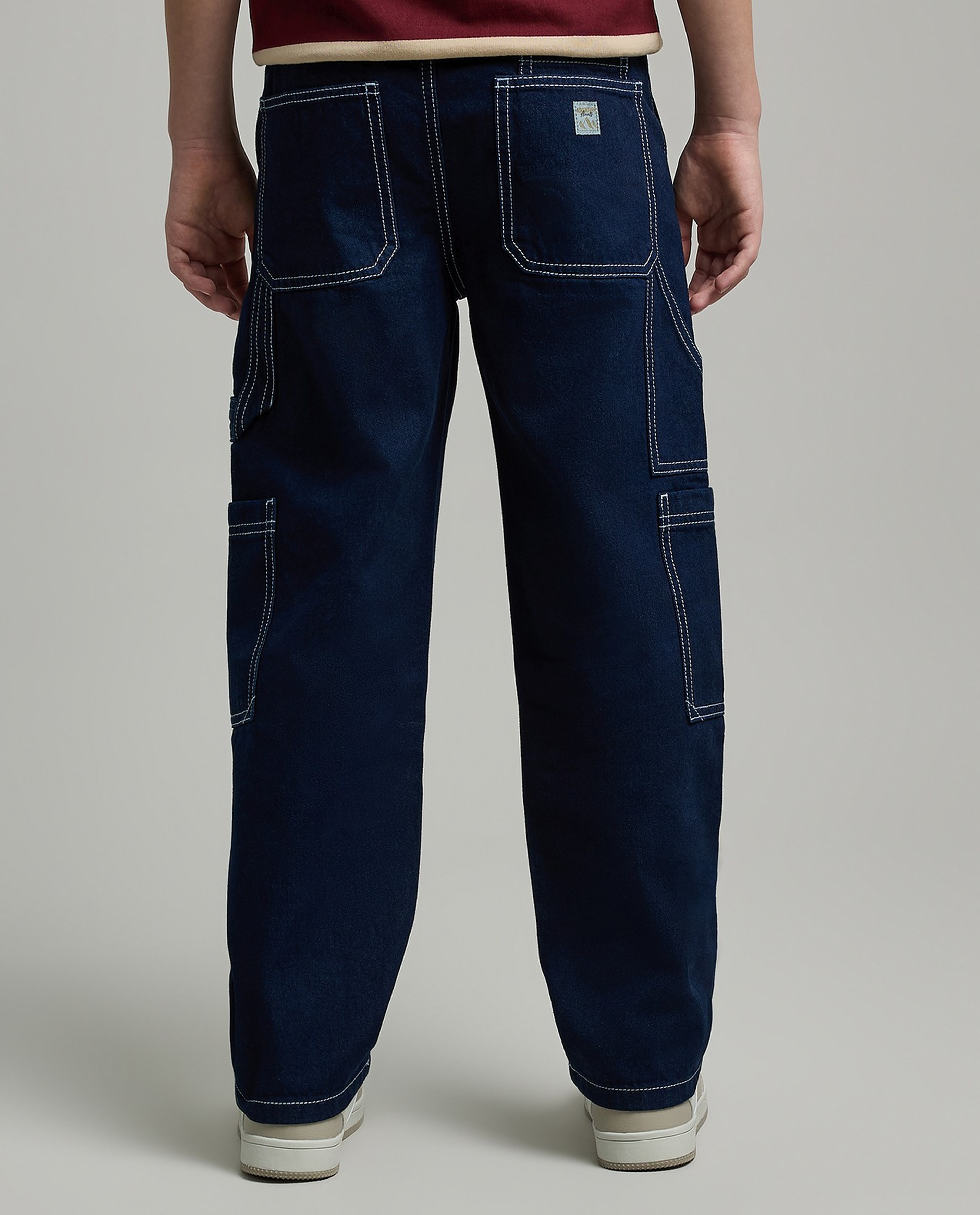 Washed Cargo Jeans with Button Closure