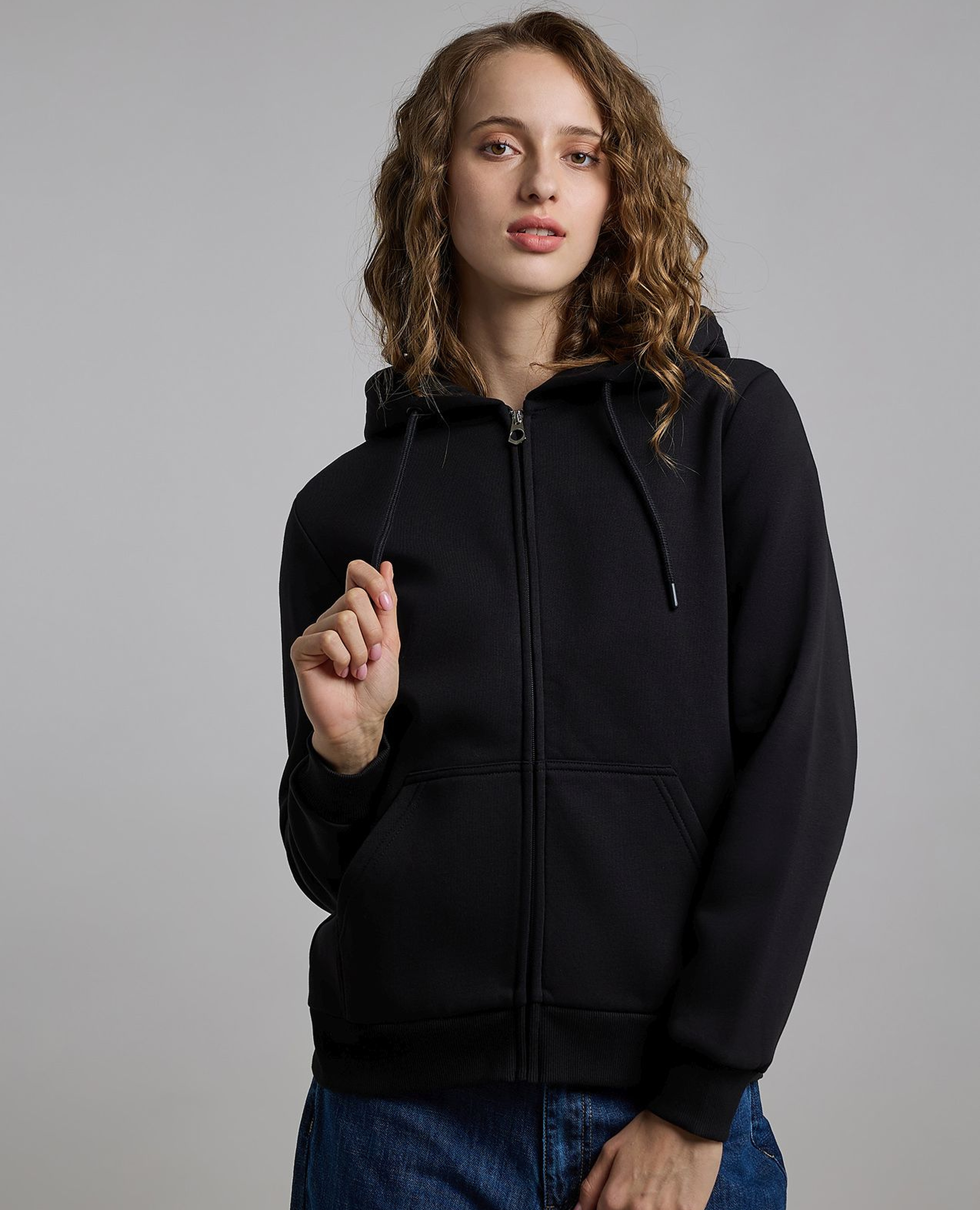 Solid Hooded Jacket with Long Sleeves