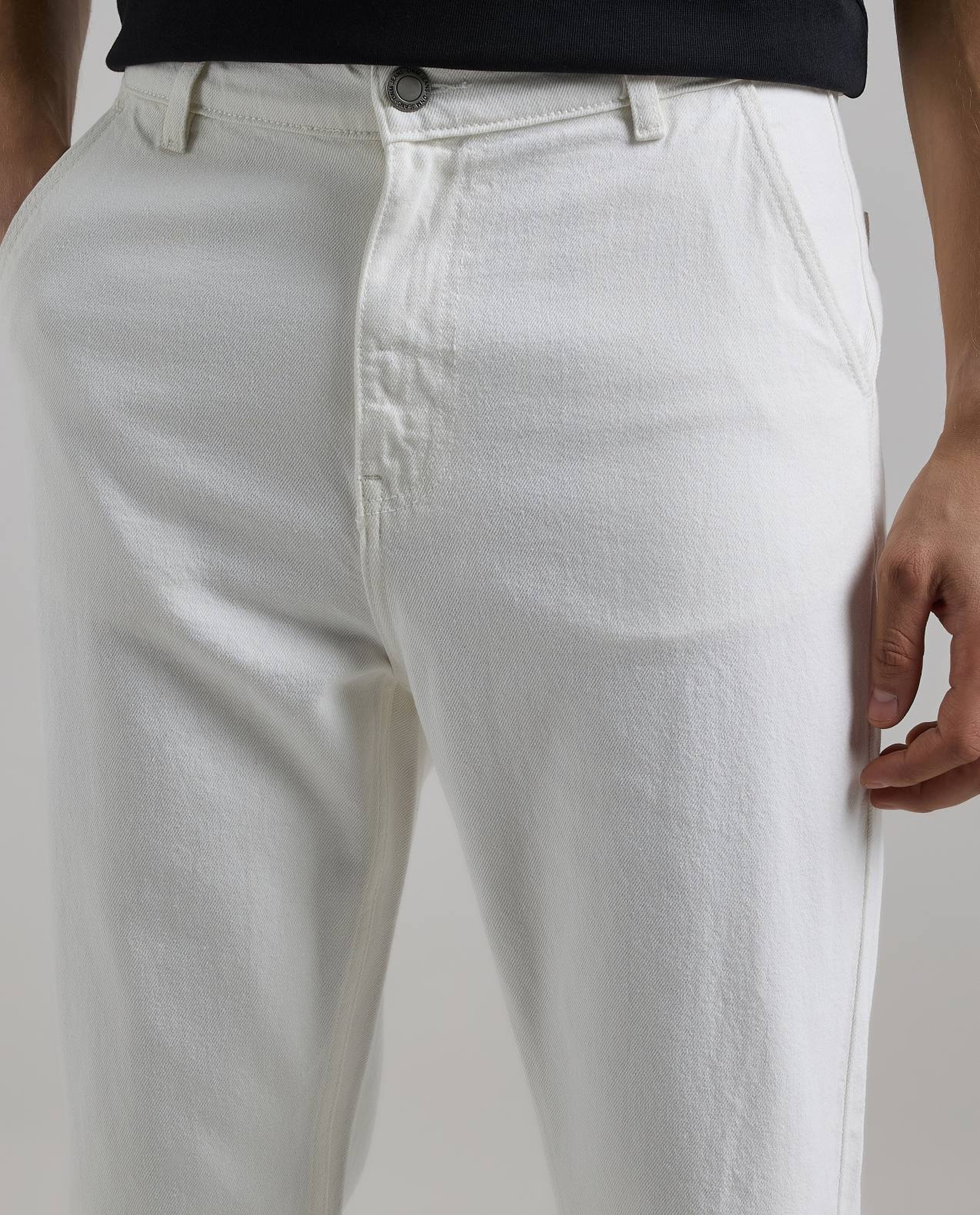 Solid Relaxed Fit Jeans with Button Closure