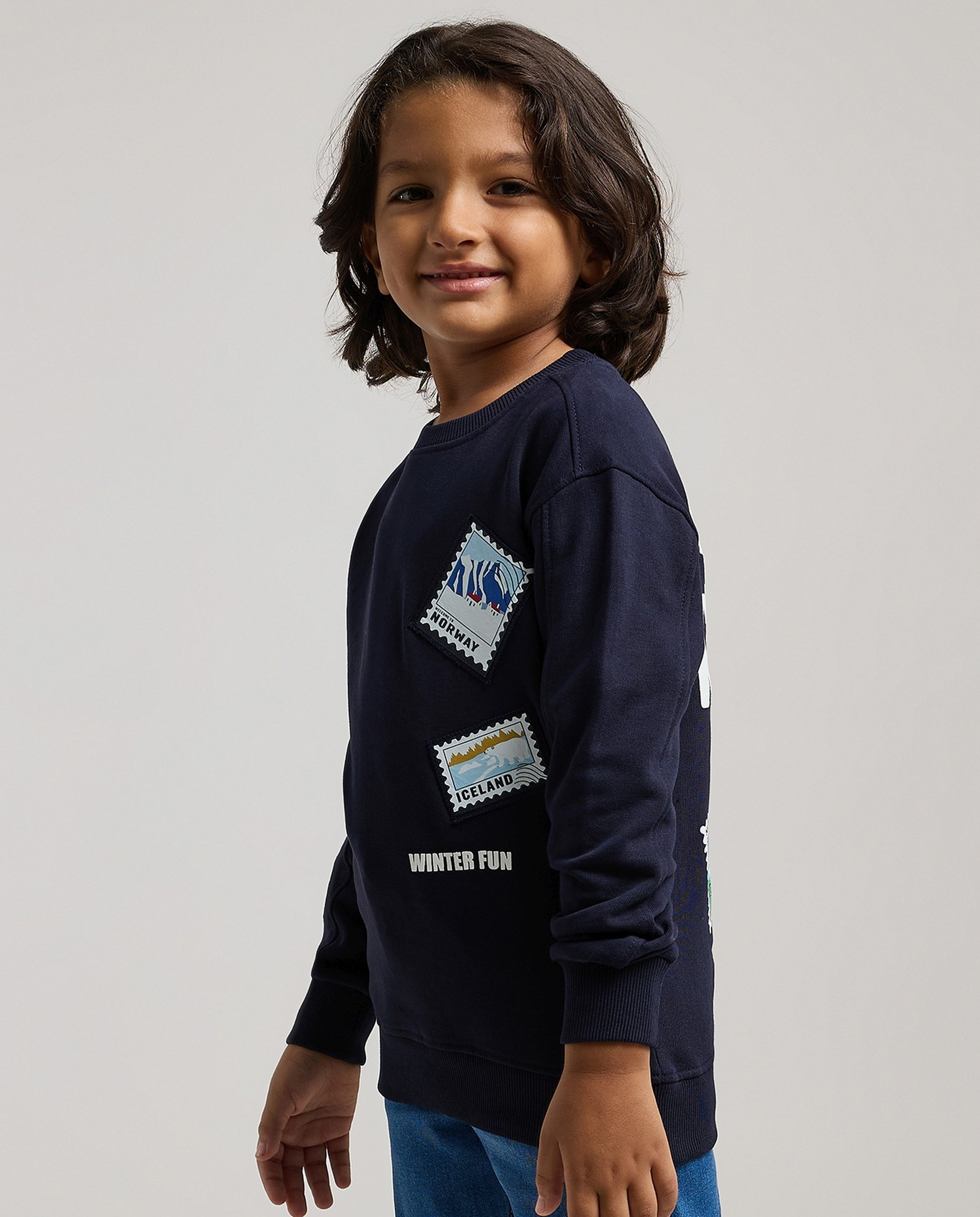 Back Printed Sweatshirt with Crew Neck and Long Sleeves