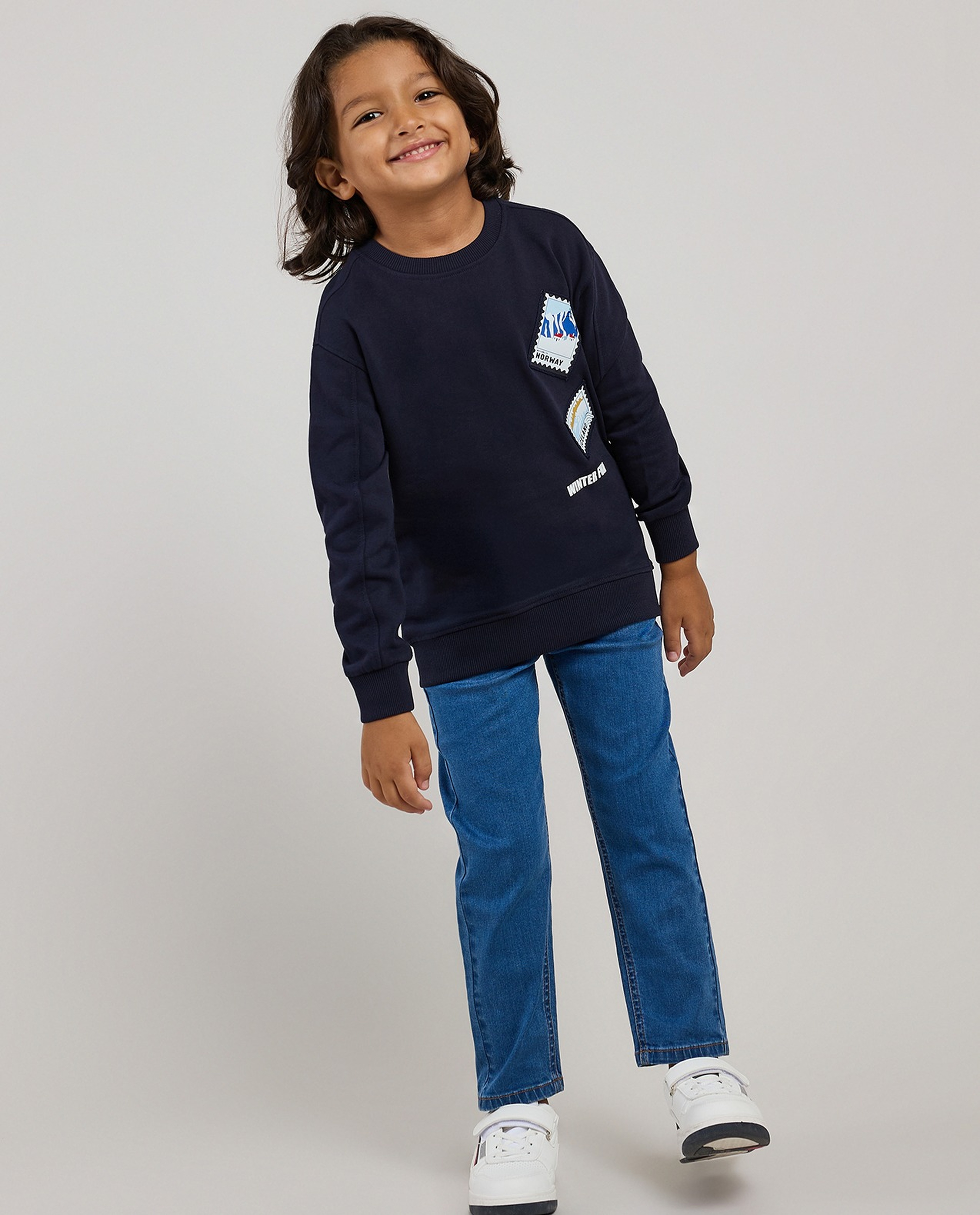 Back Printed Sweatshirt with Crew Neck and Long Sleeves