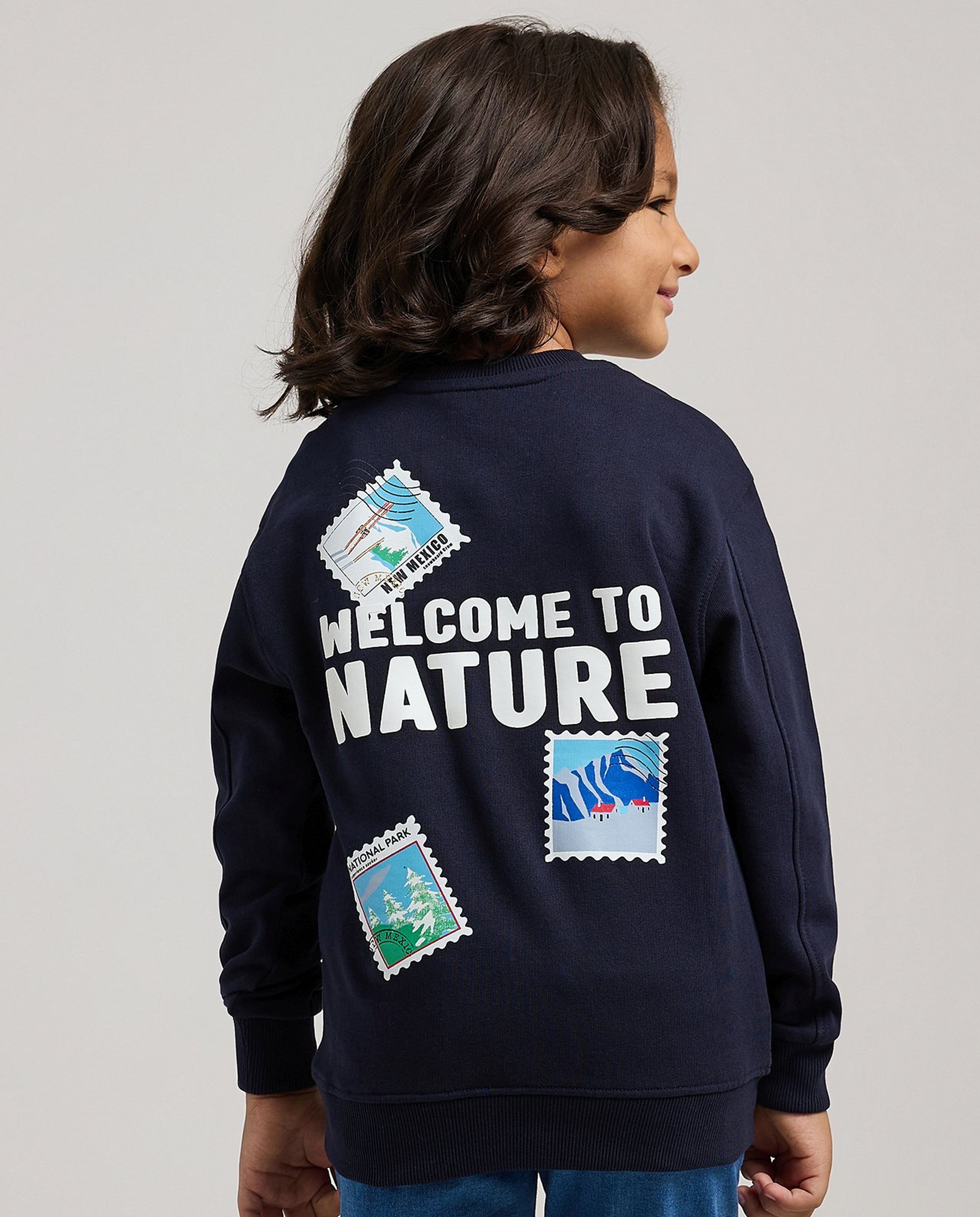 Back Printed Sweatshirt with Crew Neck and Long Sleeves