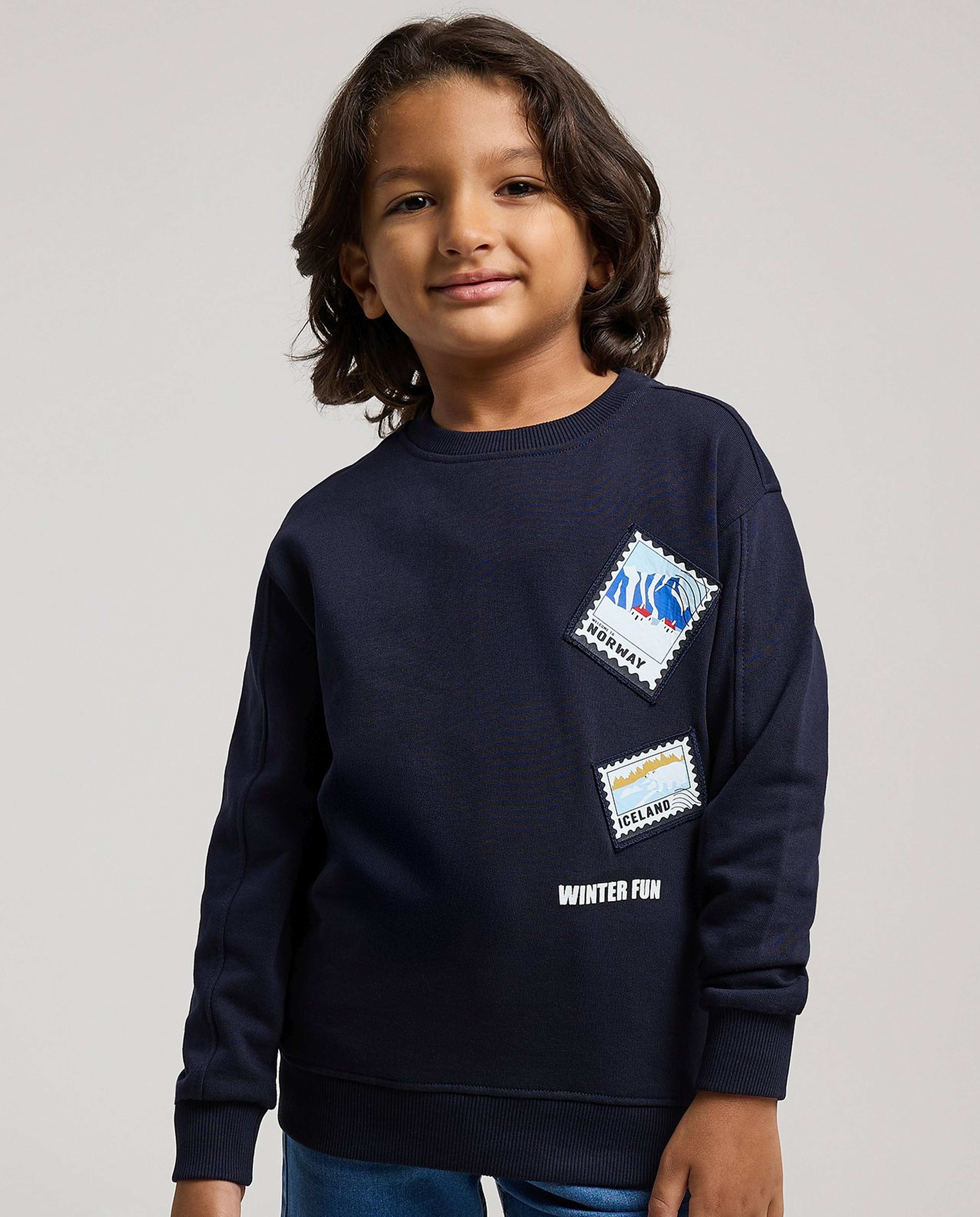 Back Printed Sweatshirt with Crew Neck and Long Sleeves