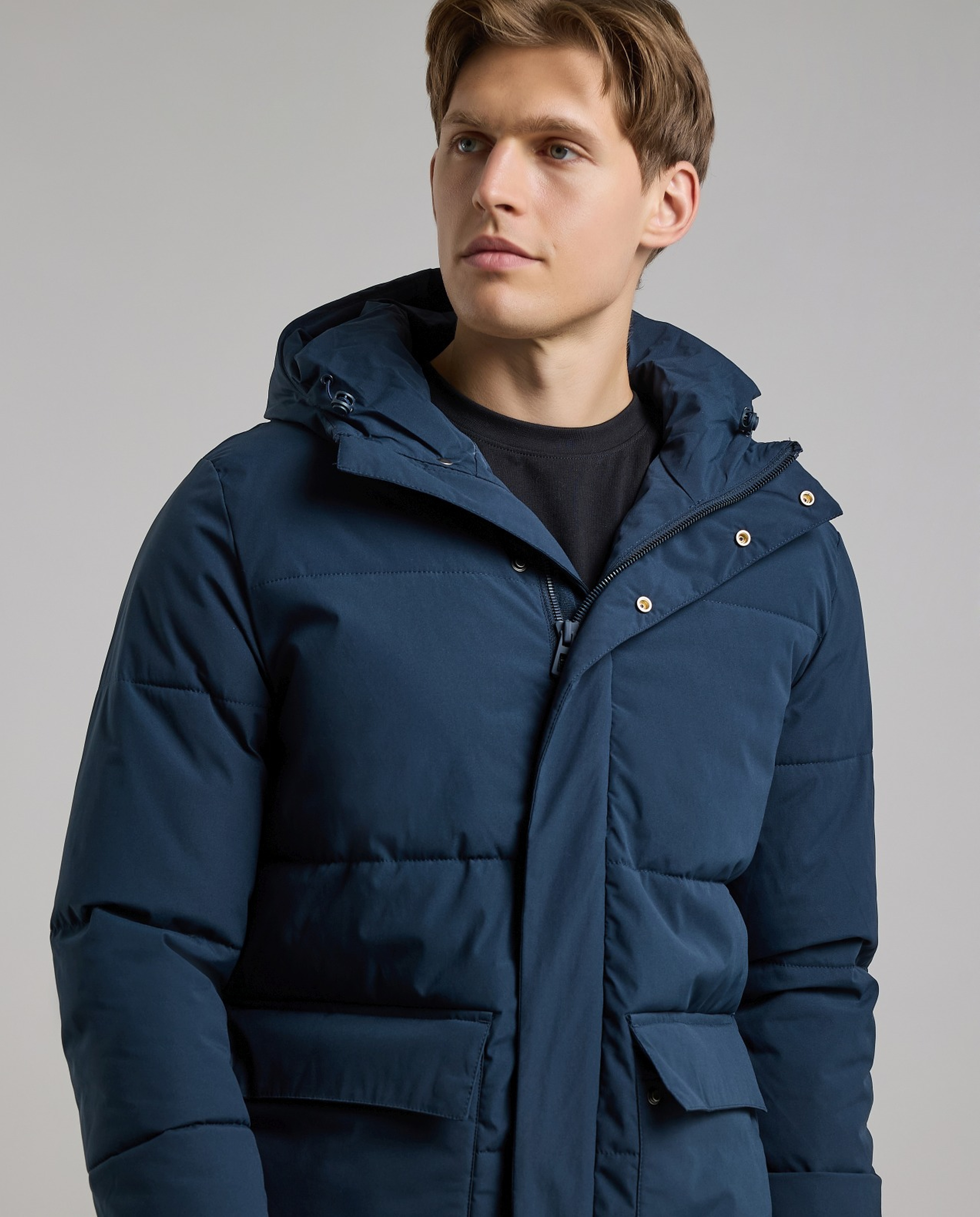 Zippered Hooded Puffer Jacket with Long Sleeves