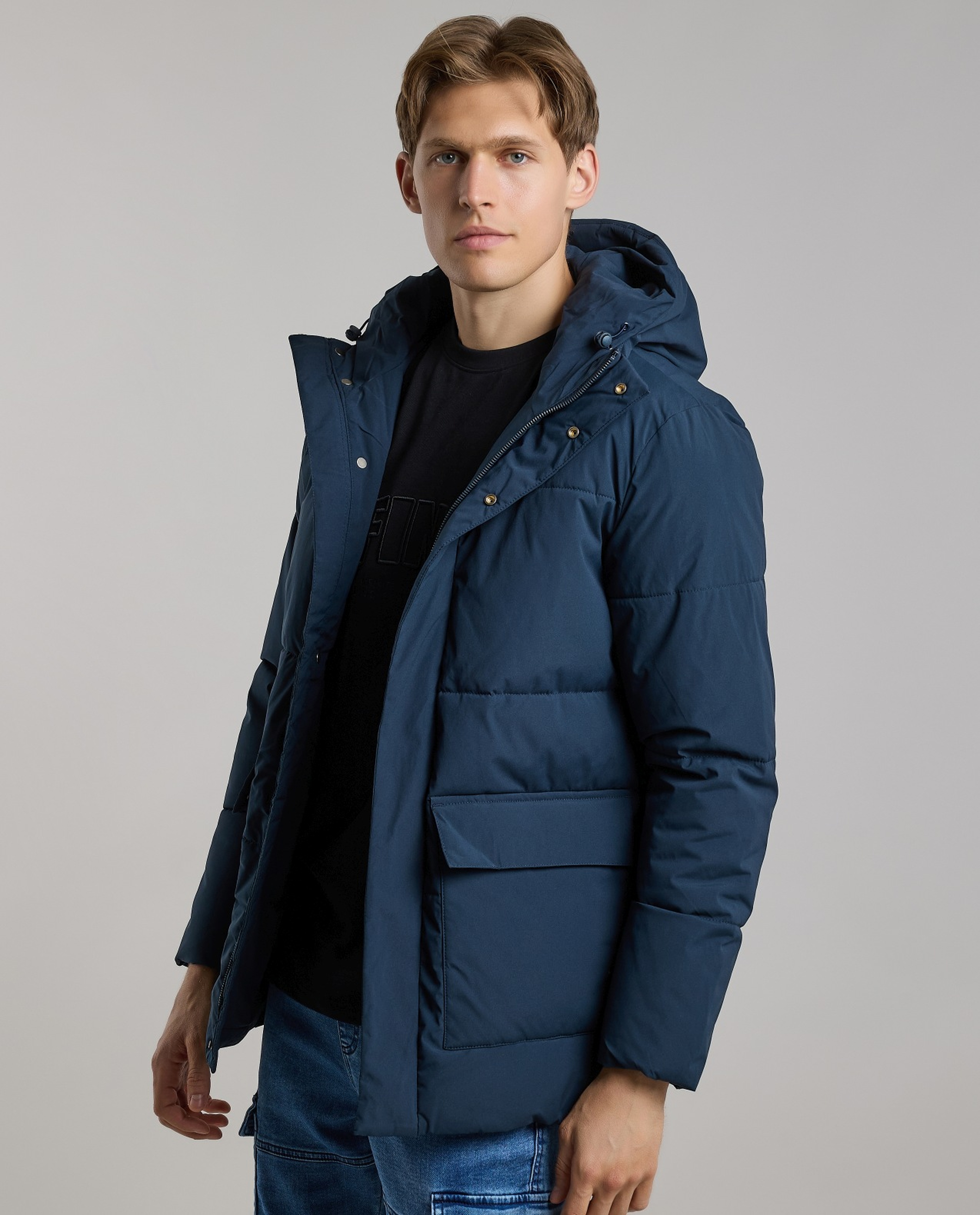 Zippered Hooded Puffer Jacket with Long Sleeves