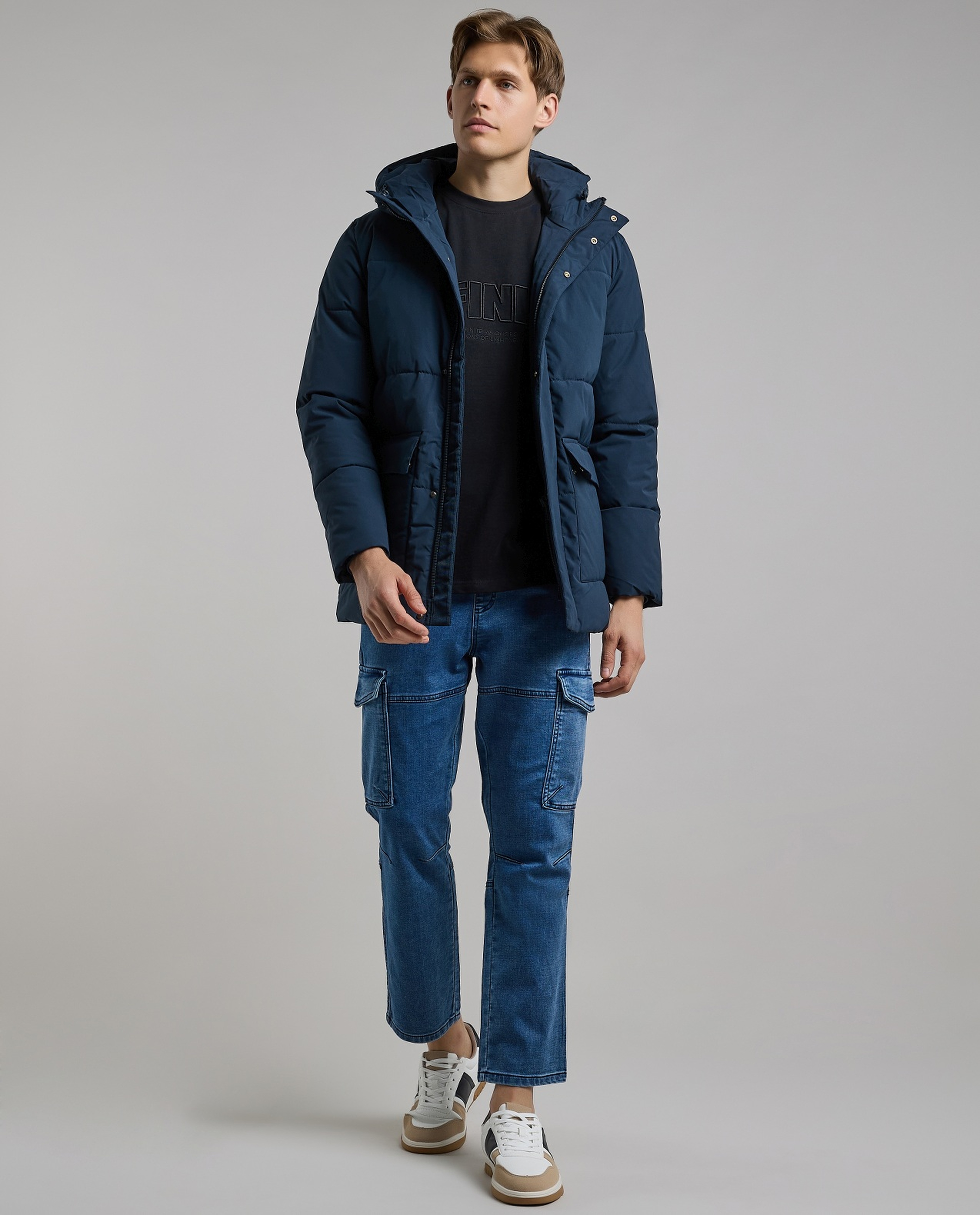 Zippered Hooded Puffer Jacket with Long Sleeves