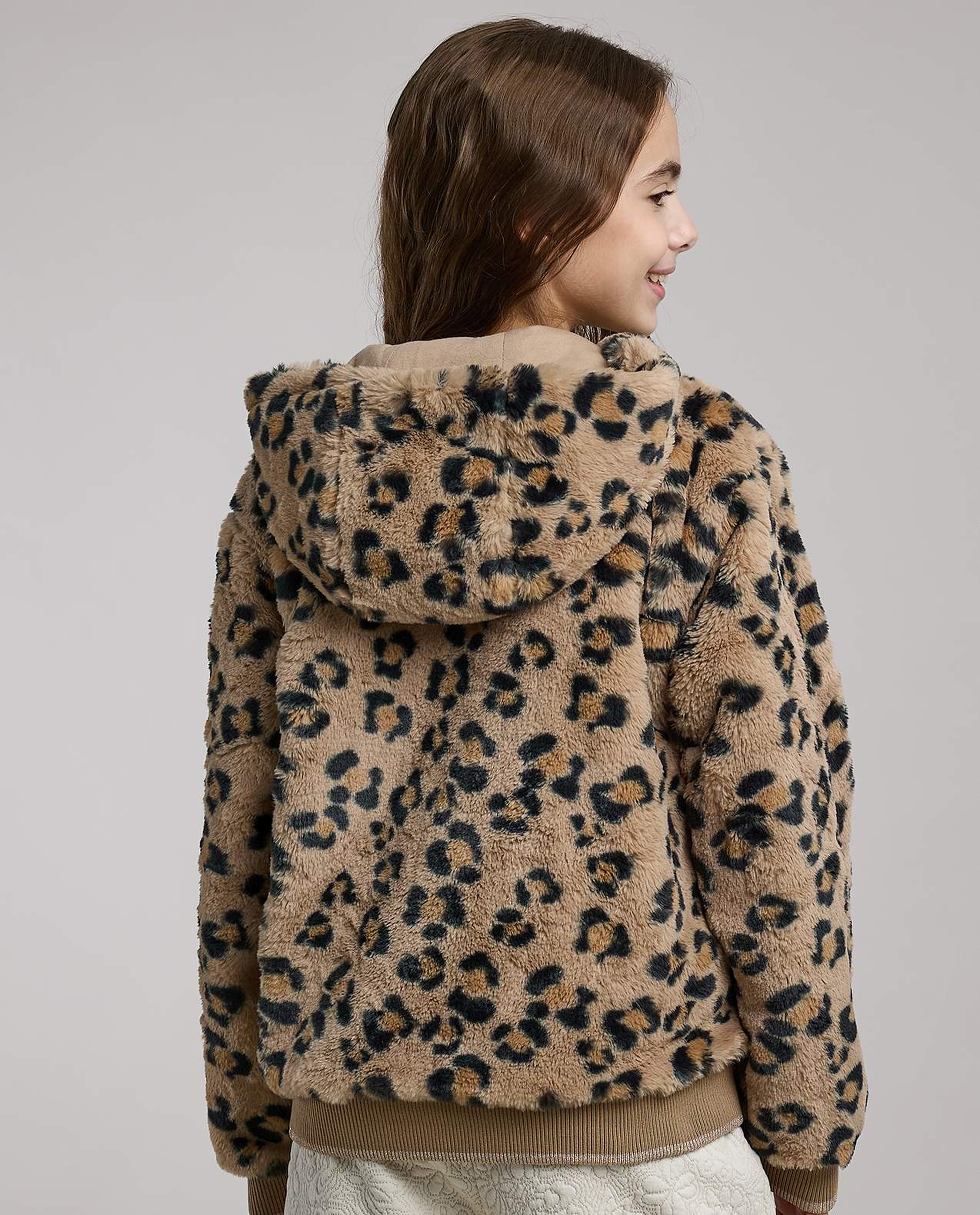 Leopard Patterned Hooded Jacket with Long Sleeves