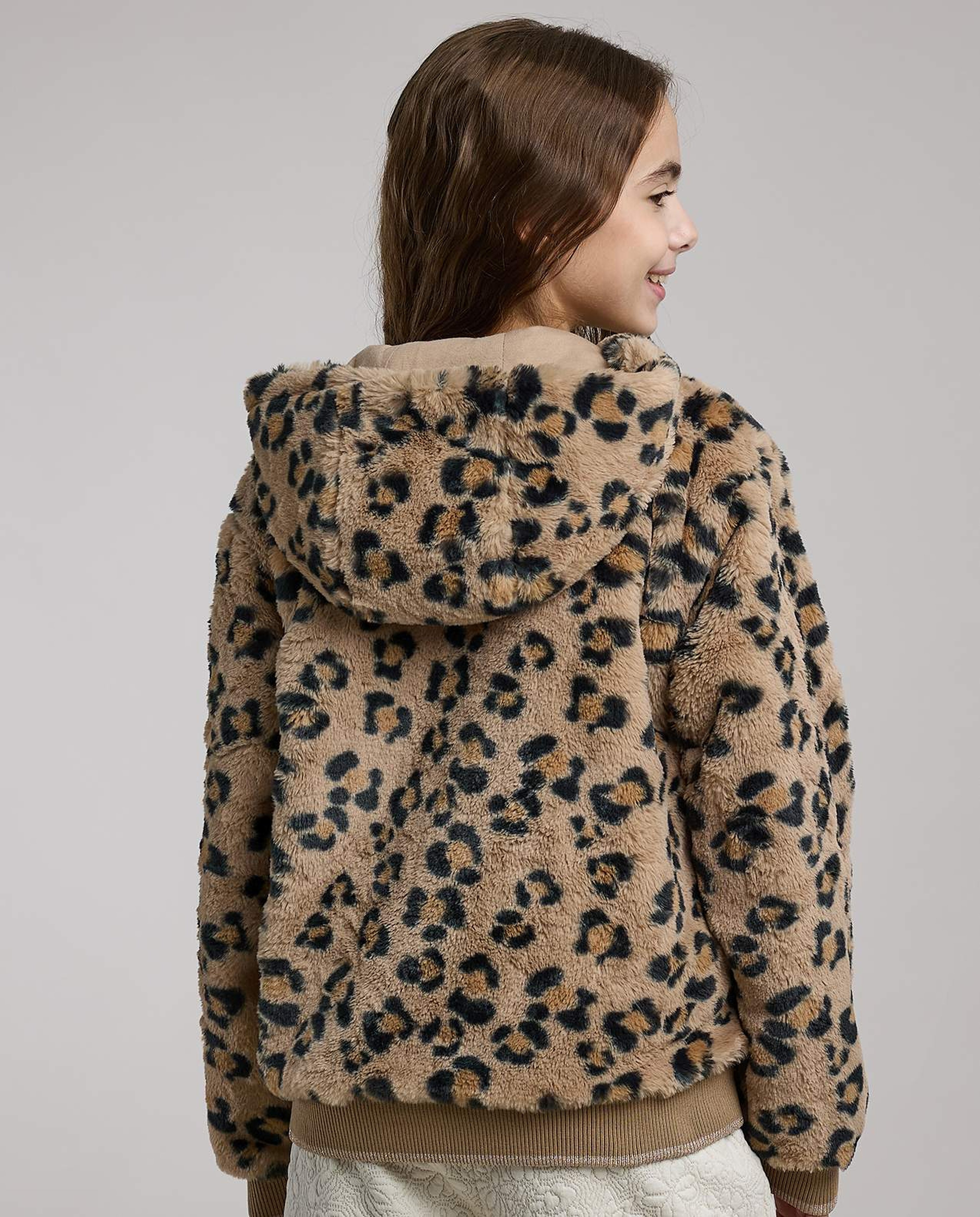 Leopard Patterned Hooded Jacket with Long Sleeves