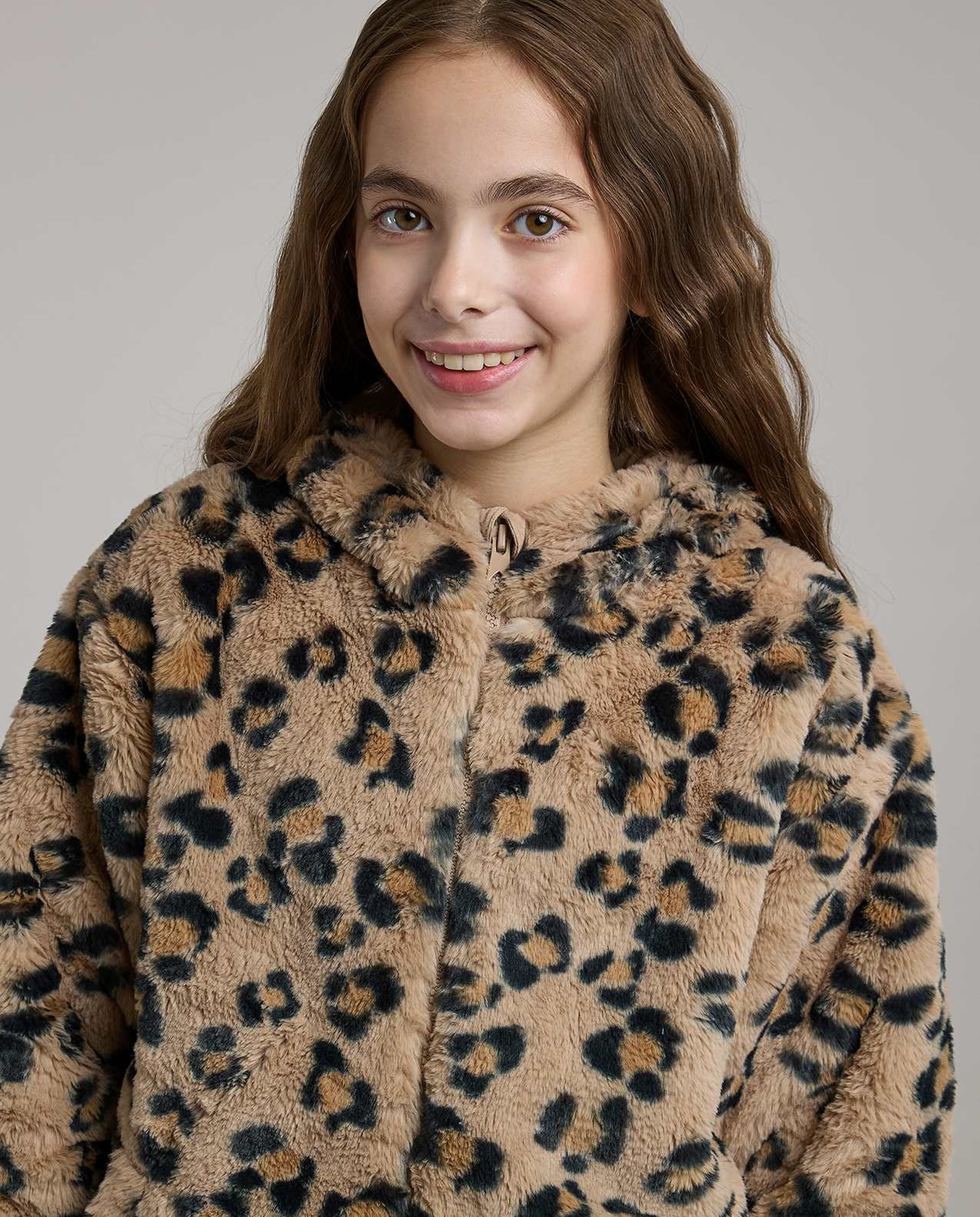 Leopard Patterned Hooded Jacket with Long Sleeves