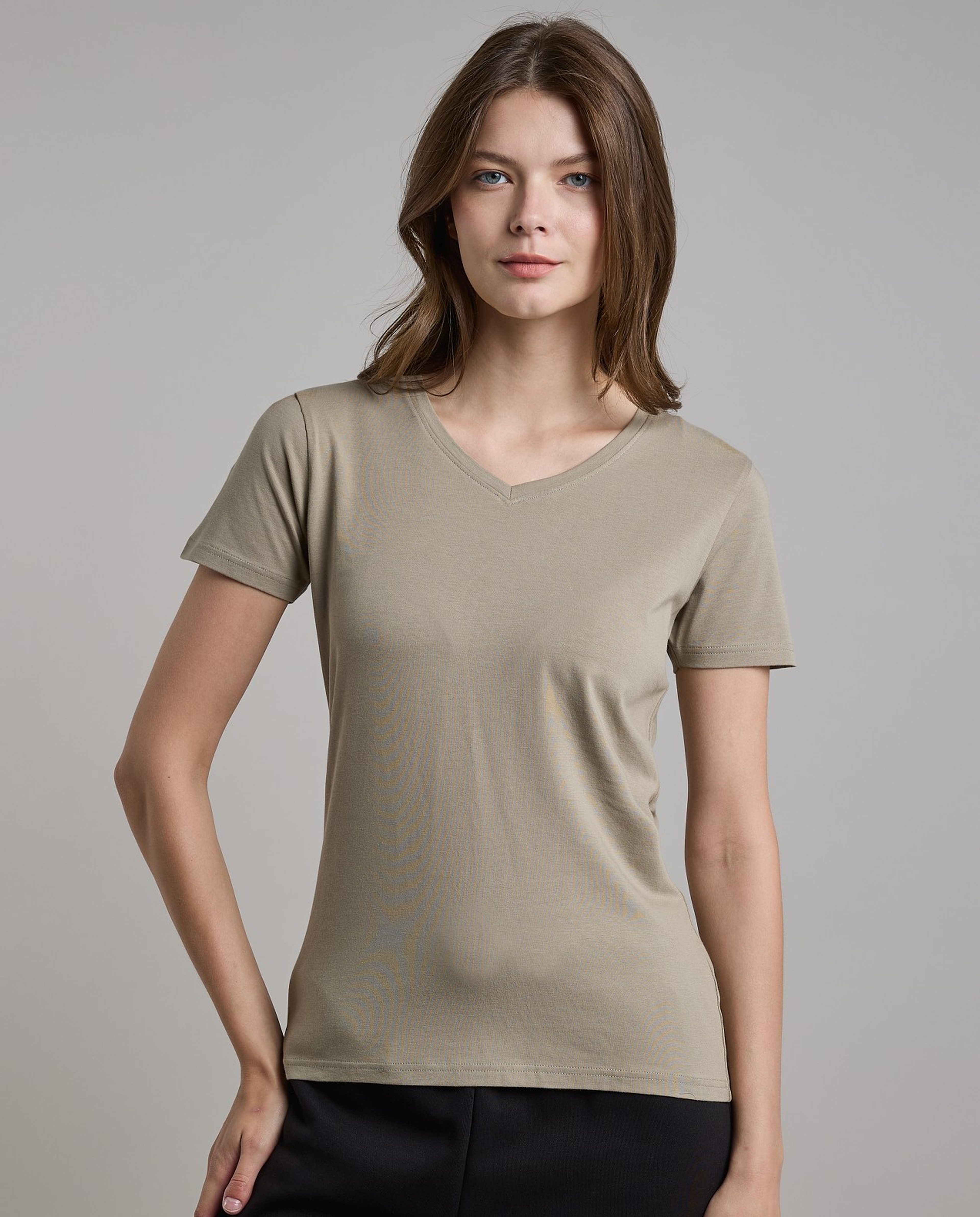 Solid T-Shirt with V-Neck and Short Sleeves