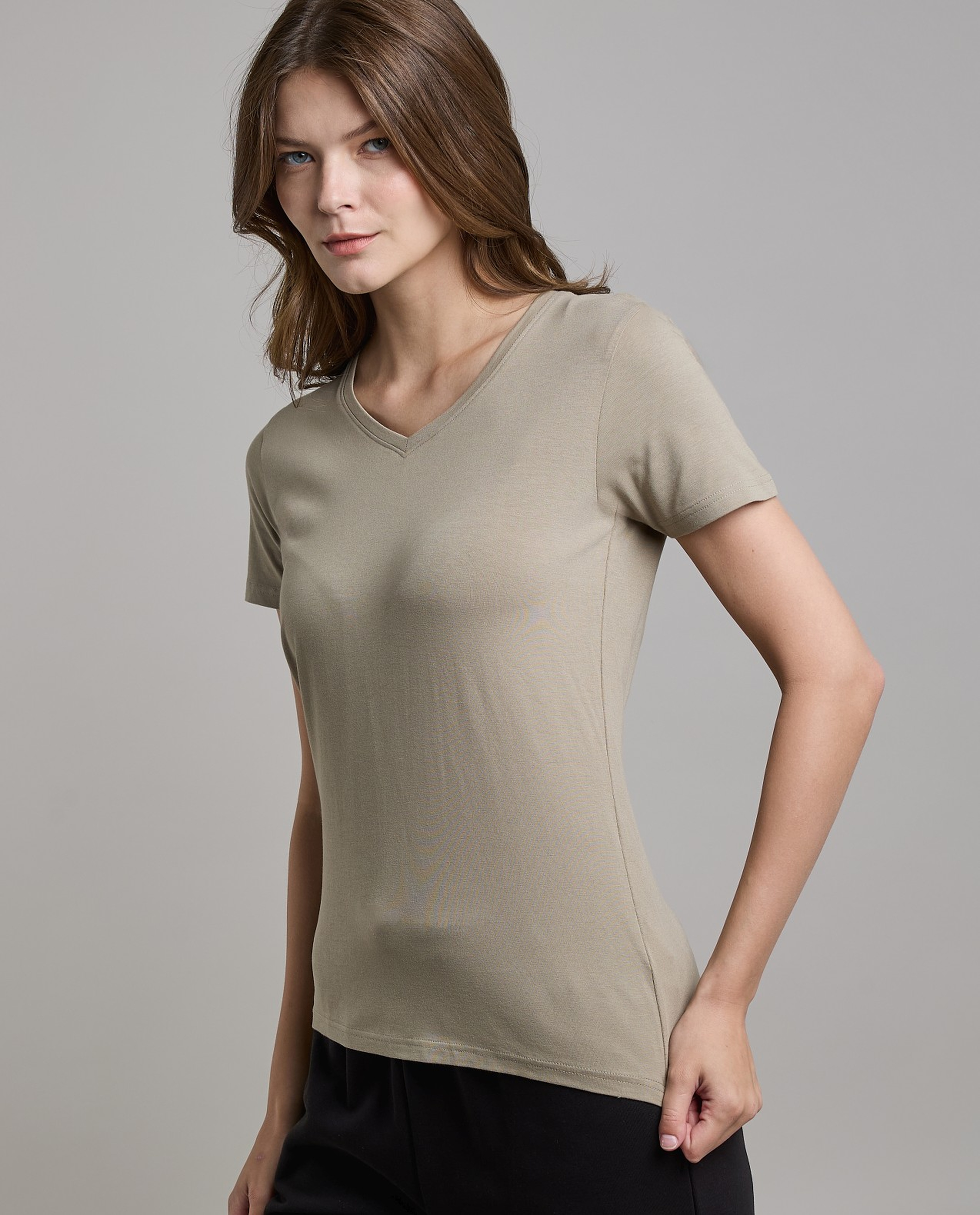Solid T-Shirt with V-Neck and Short Sleeves