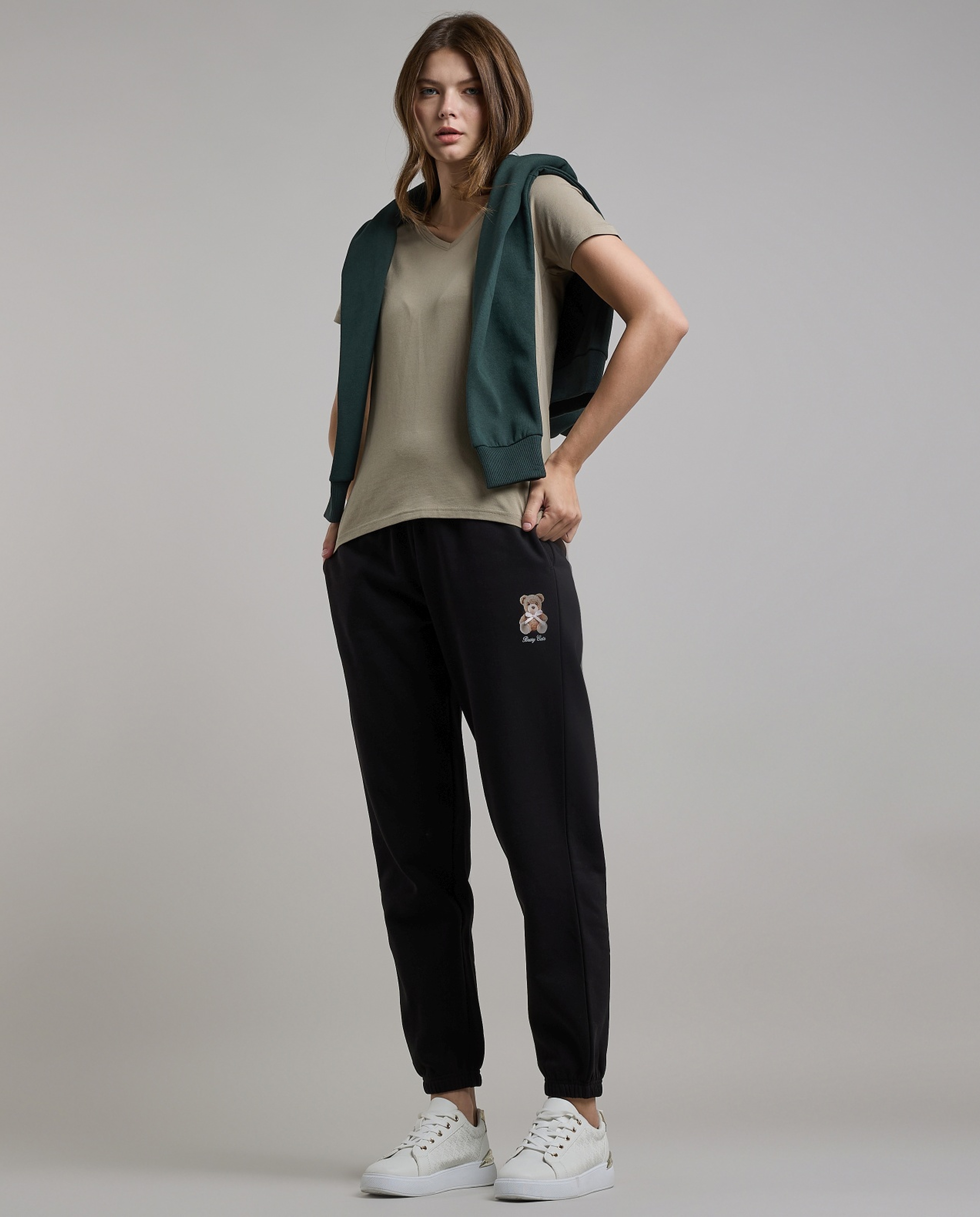 Solid T-Shirt with V-Neck and Short Sleeves