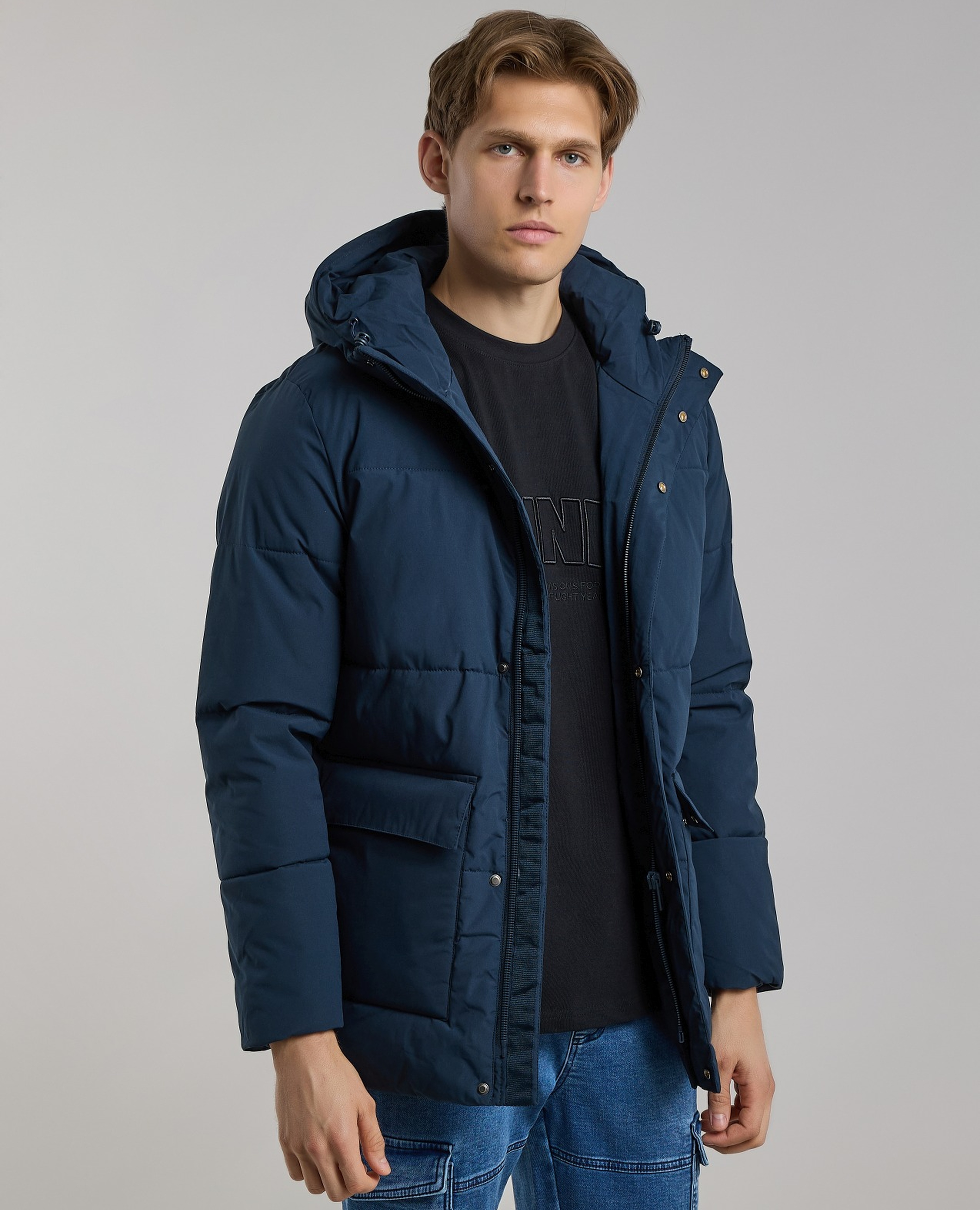 Zippered Hooded Puffer Jacket with Long Sleeves