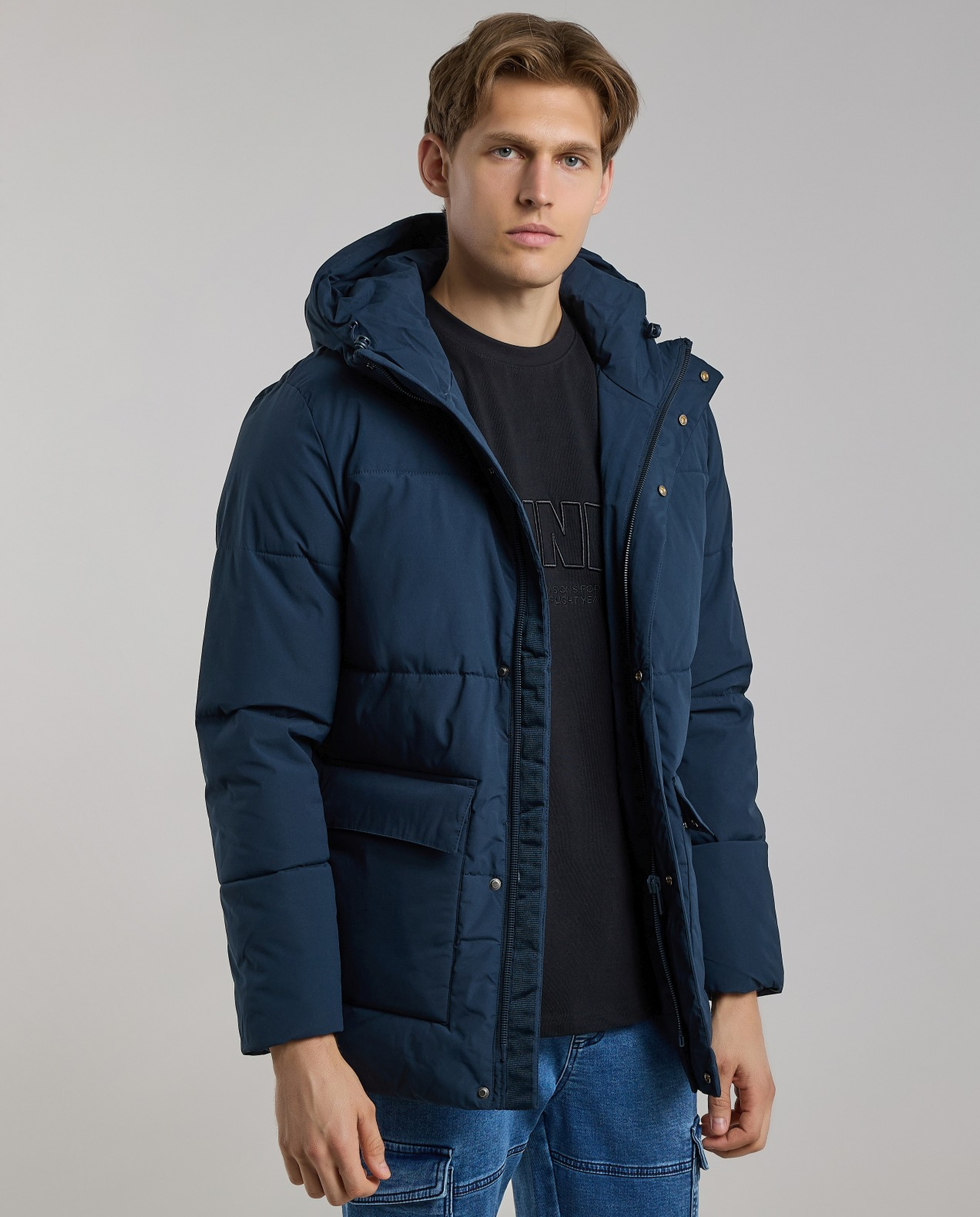 Zippered Hooded Puffer Jacket with Long Sleeves