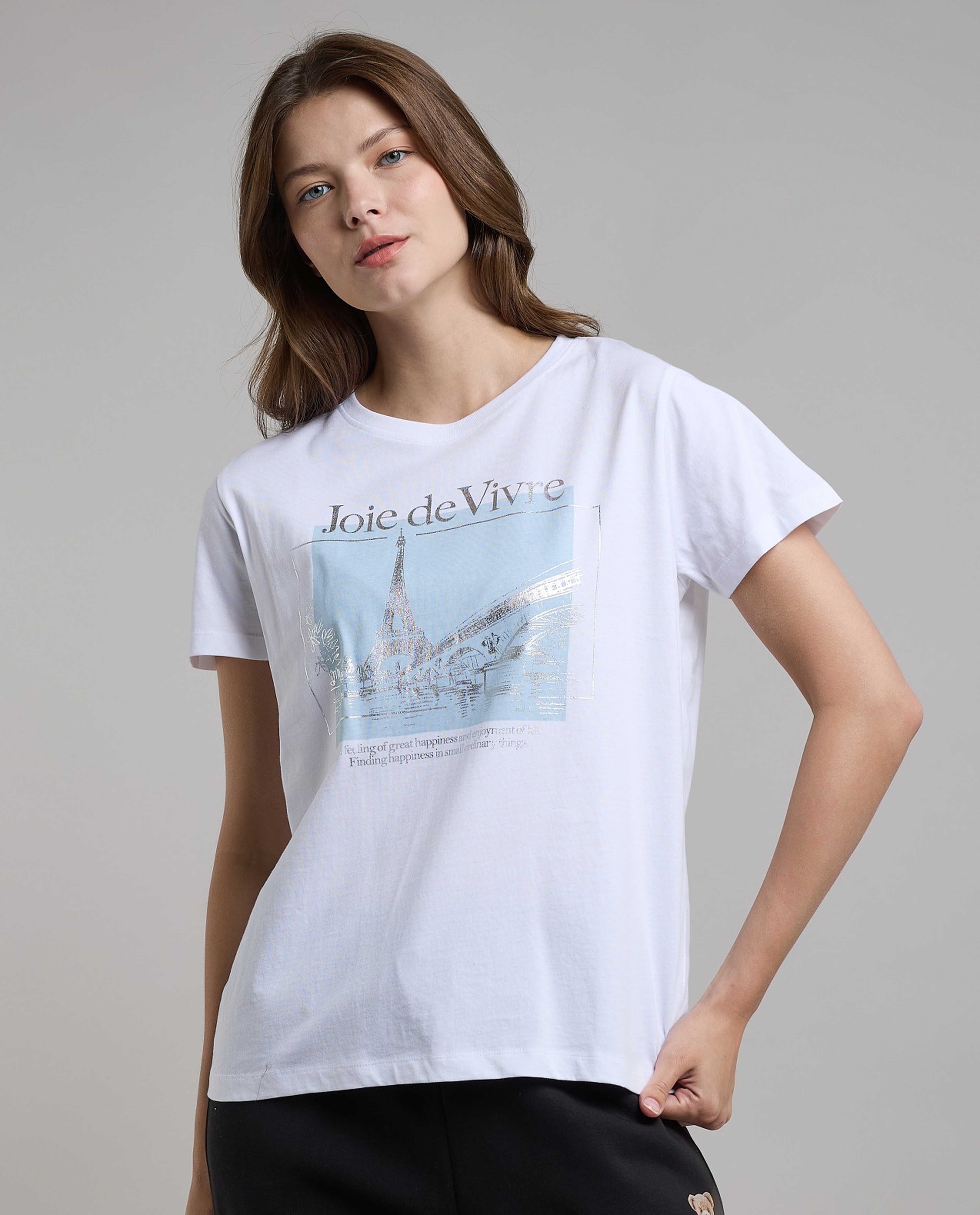 Printed T-Shirt with Crew Neck and Short Sleeves
