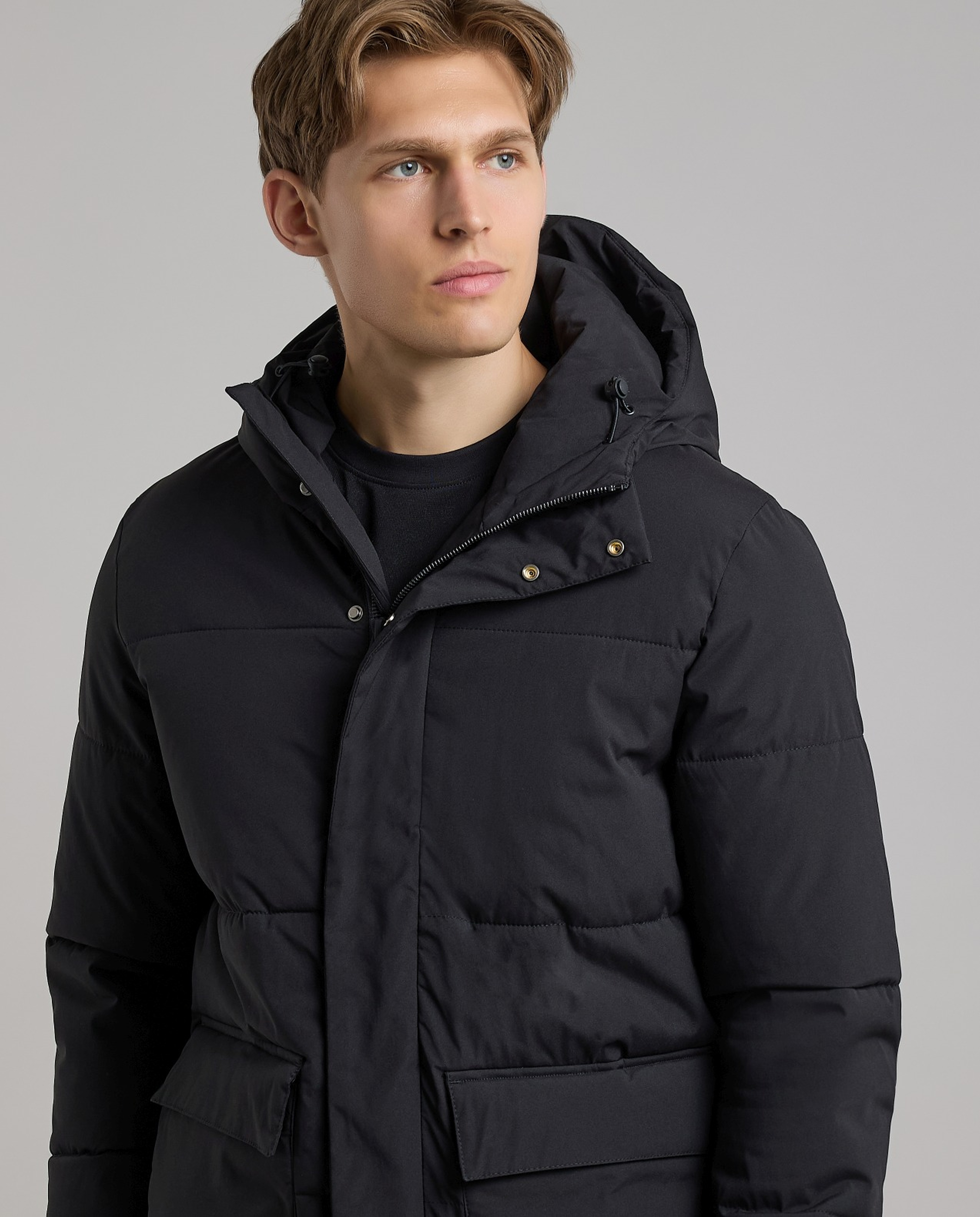 Zippered Hooded Puffer Jacket with Long Sleeves