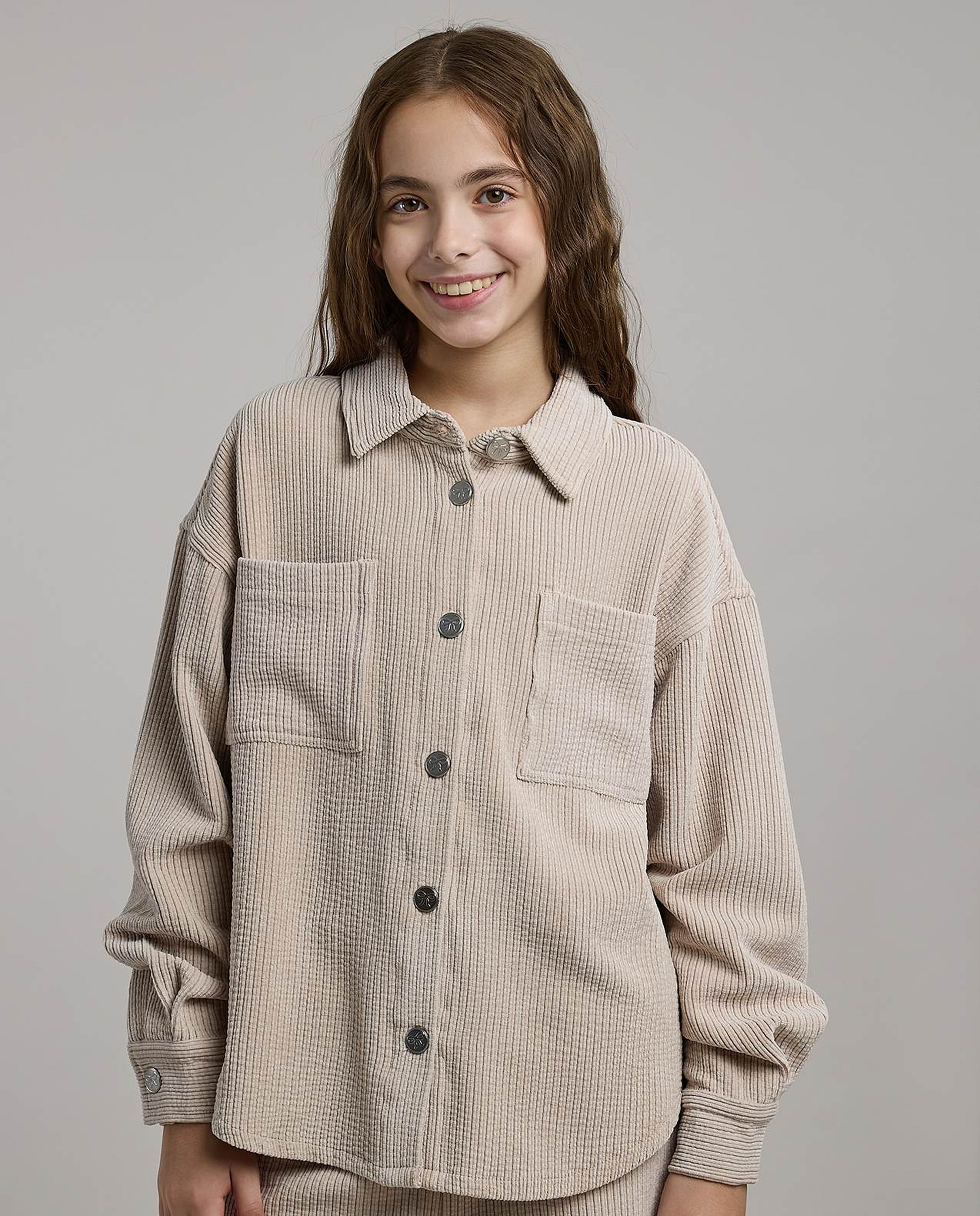 Pocket Detail Corduroy Shirt and Pant Set