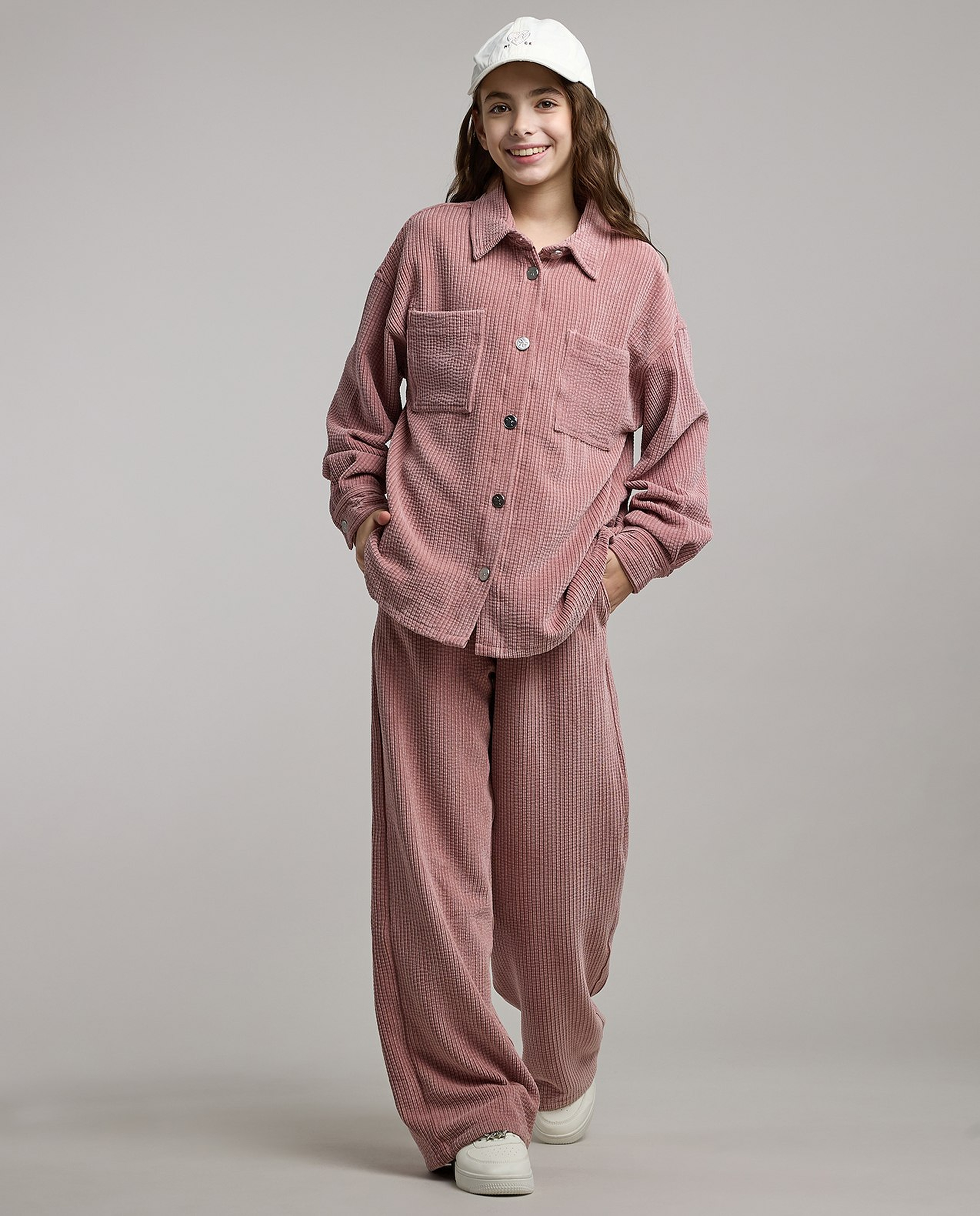 Pocket Detail Corduroy Shirt and Pant Set
