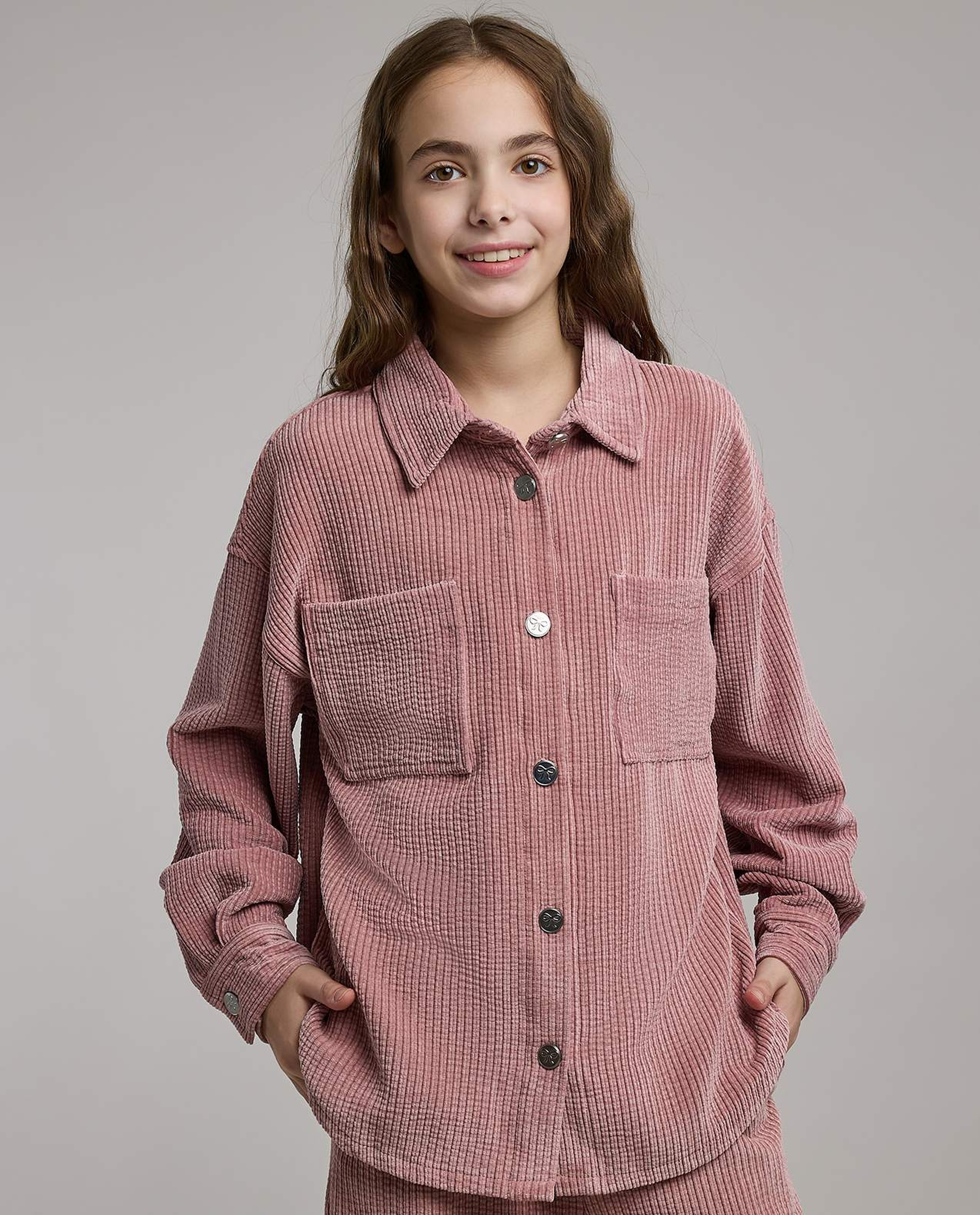 Pocket Detail Corduroy Shirt and Pant Set