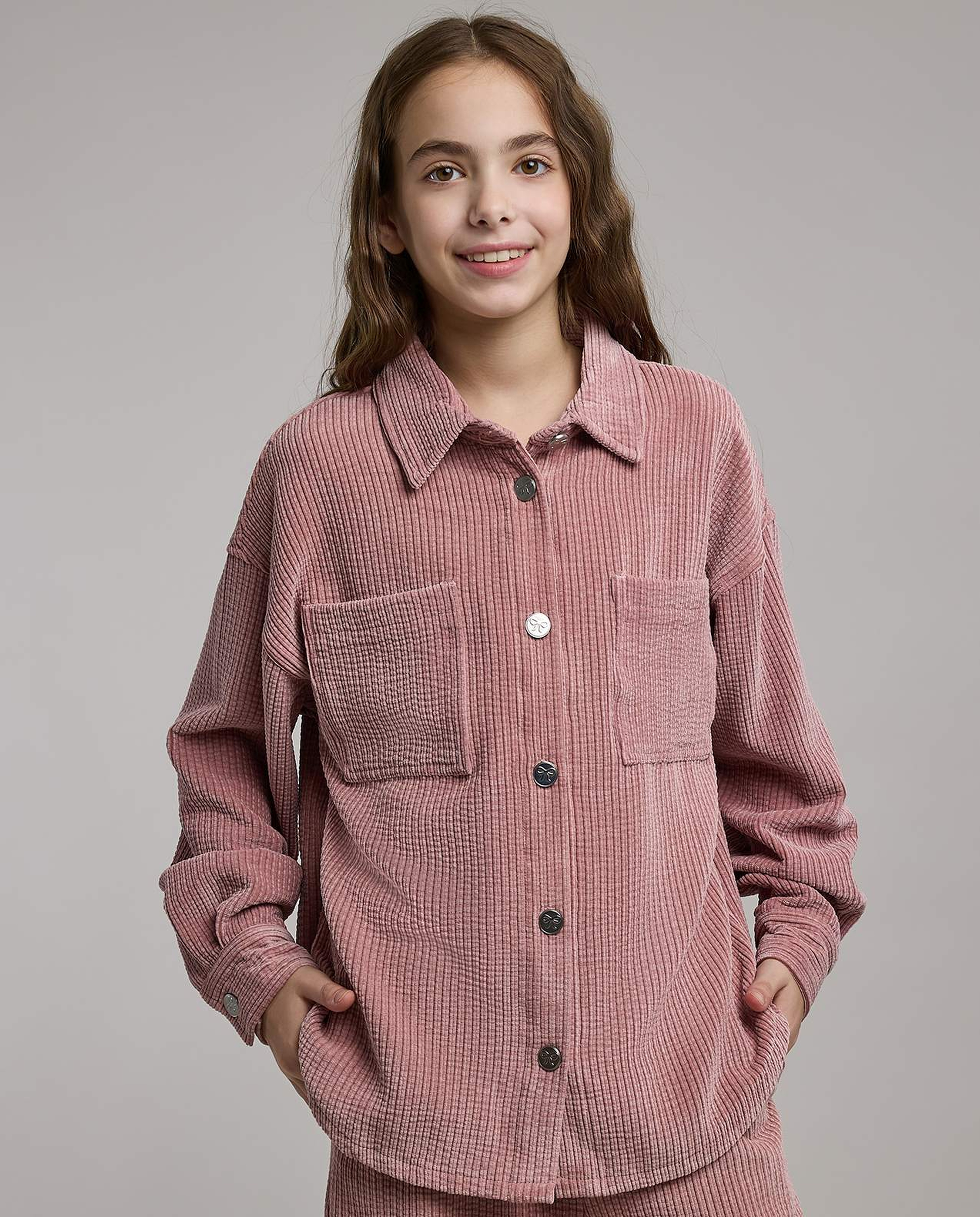 Pocket Detail Corduroy Shirt and Pant Set