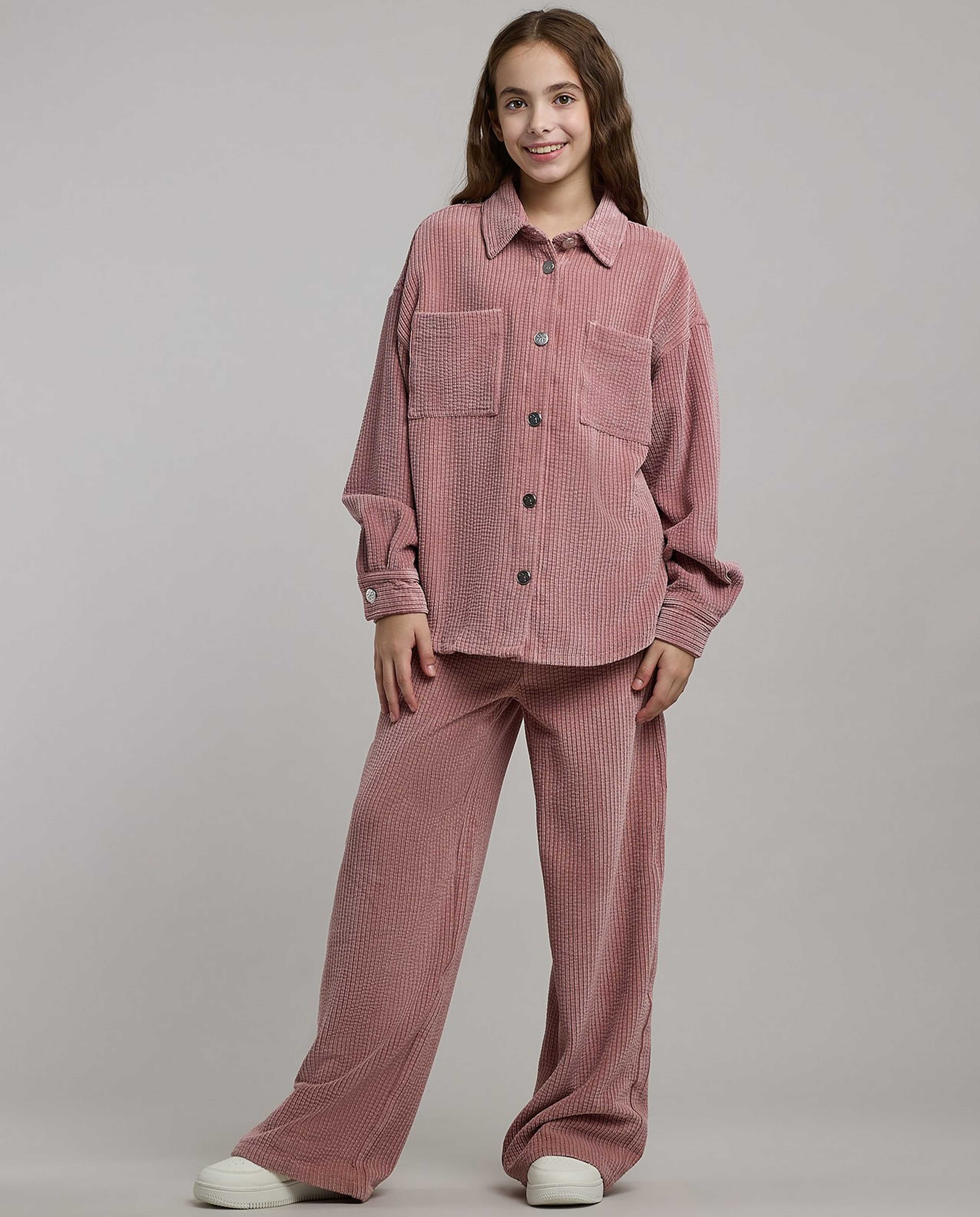Pocket Detail Corduroy Shirt and Pant Set