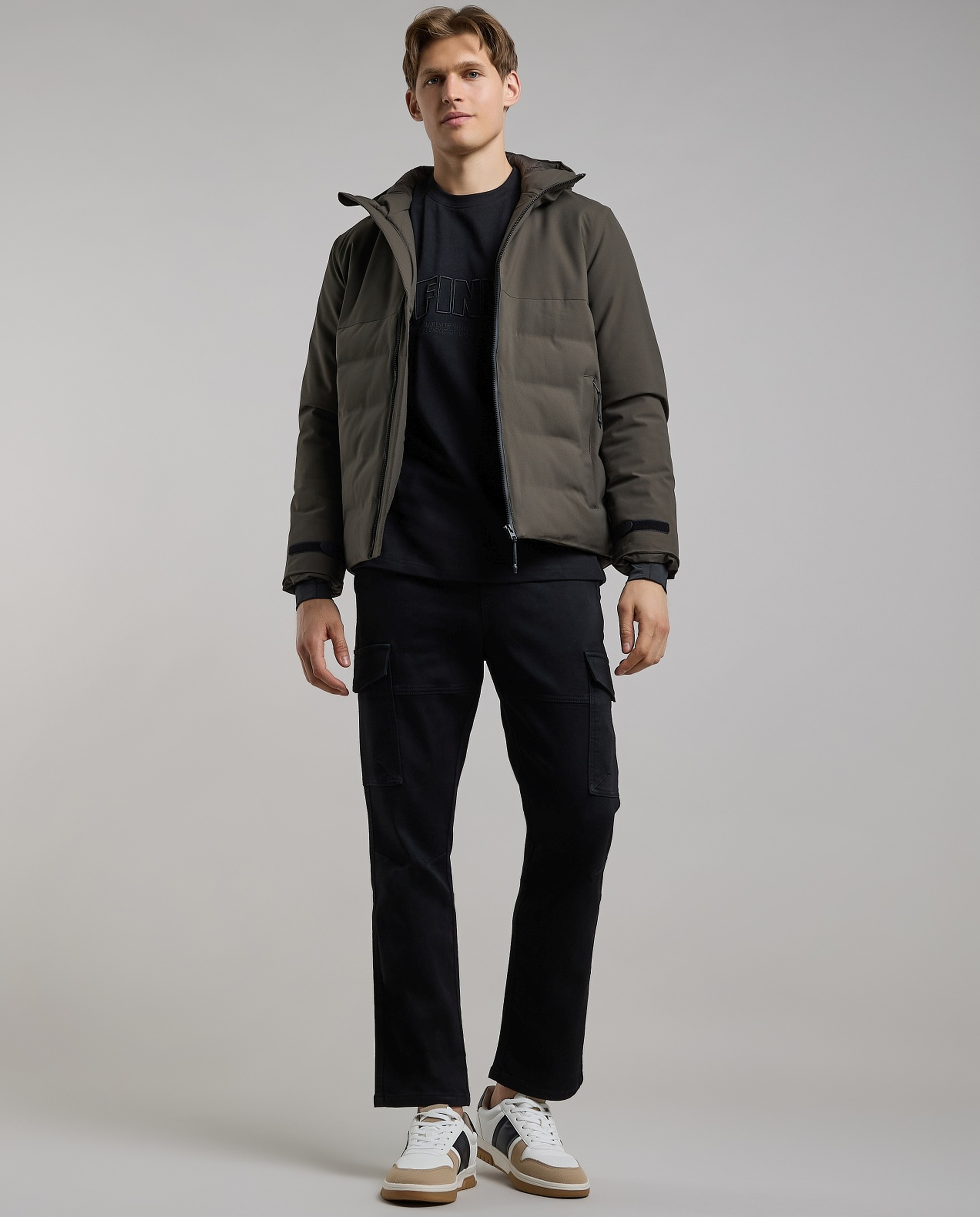 Zippered Hooded Puffer Jacket with Long Sleeves