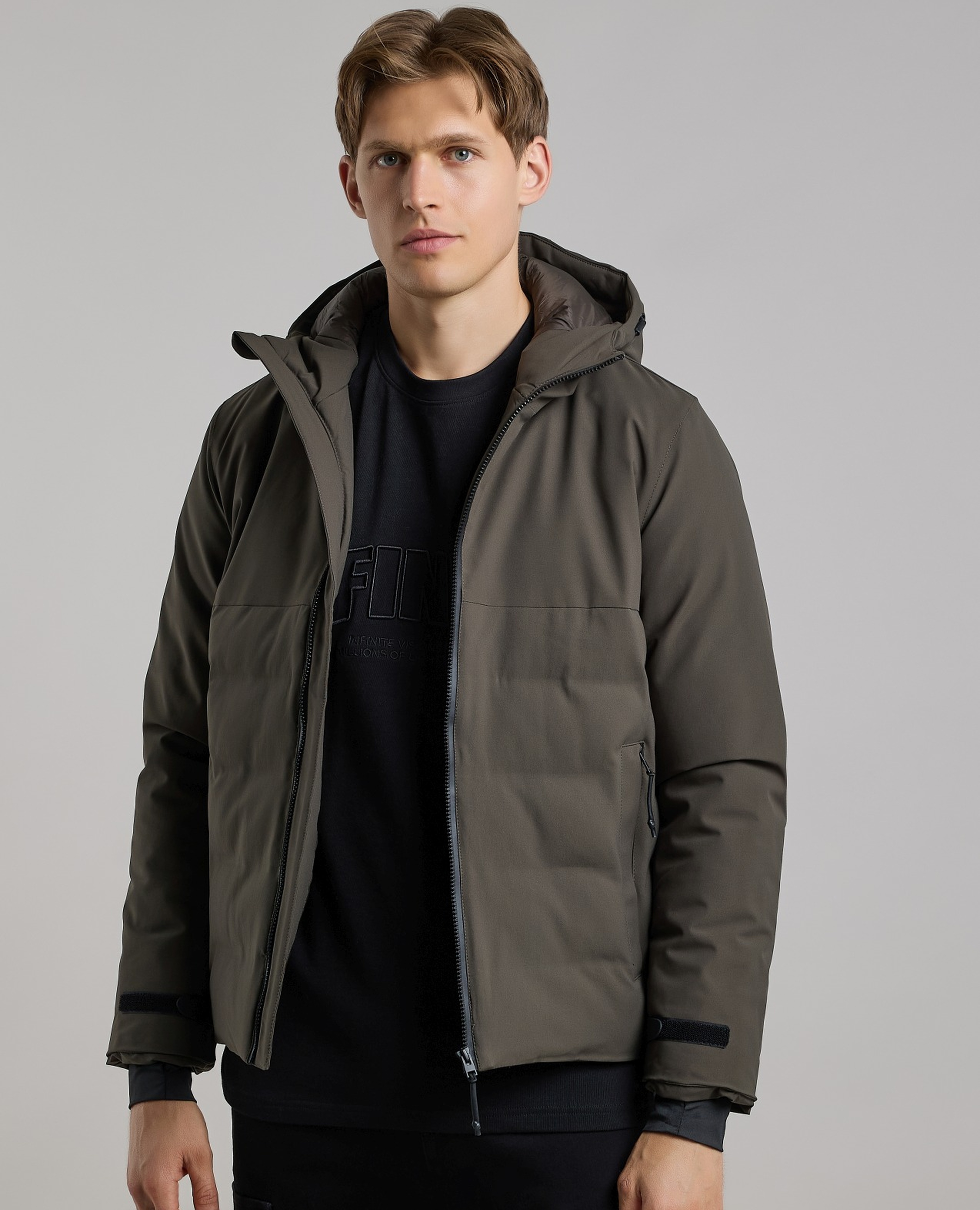 Zippered Hooded Puffer Jacket with Long Sleeves
