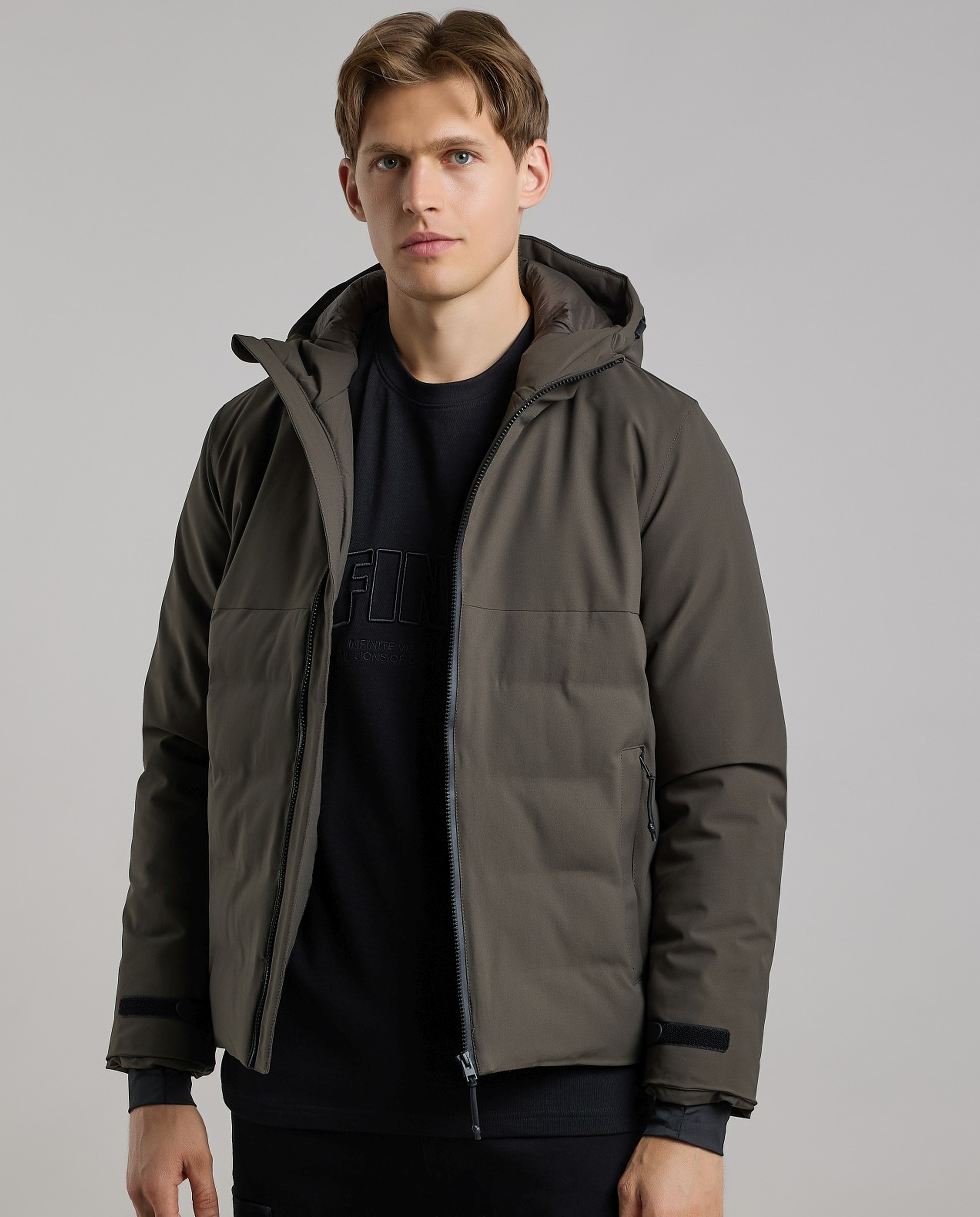 Zippered Hooded Puffer Jacket with Long Sleeves