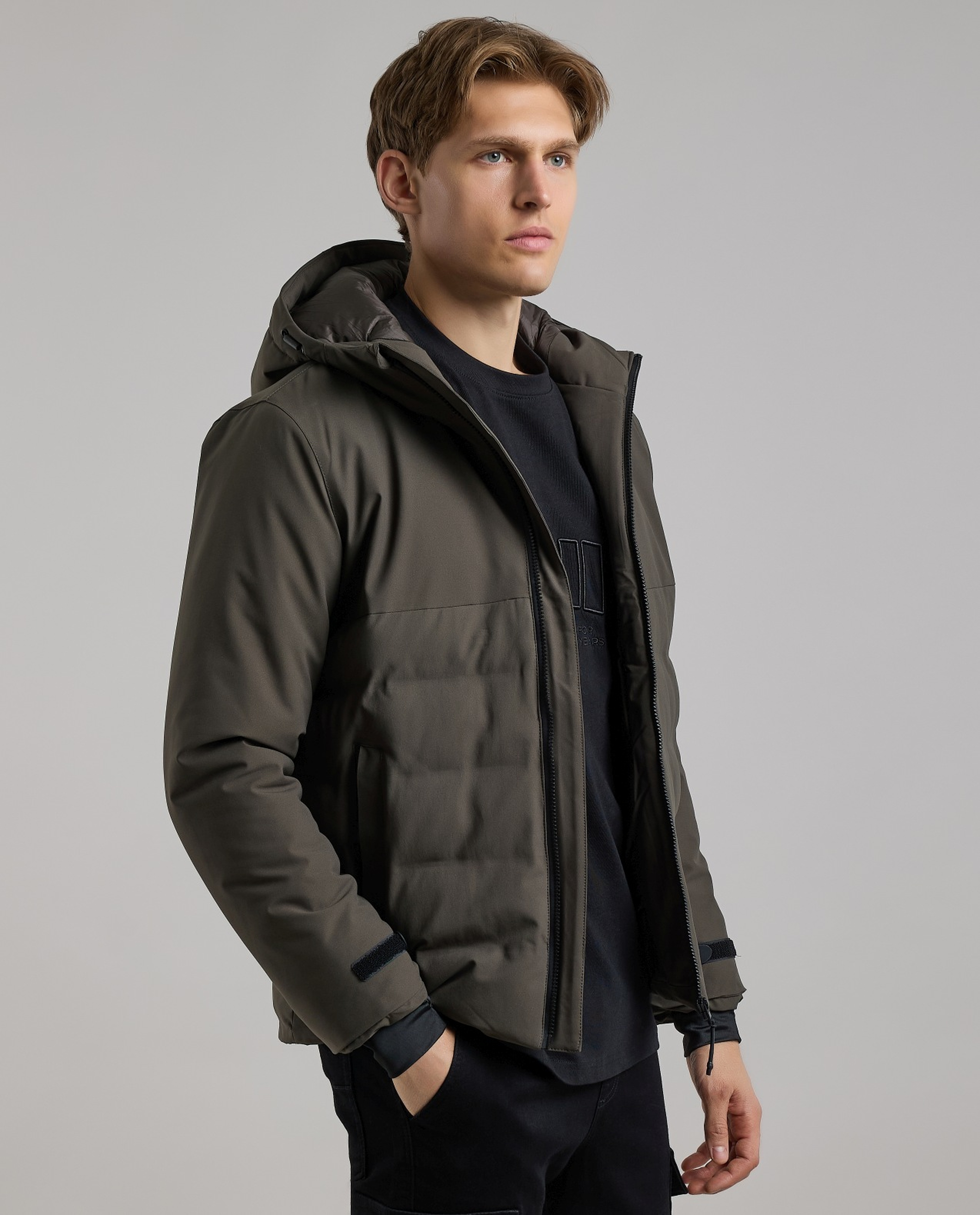 Zippered Hooded Puffer Jacket with Long Sleeves