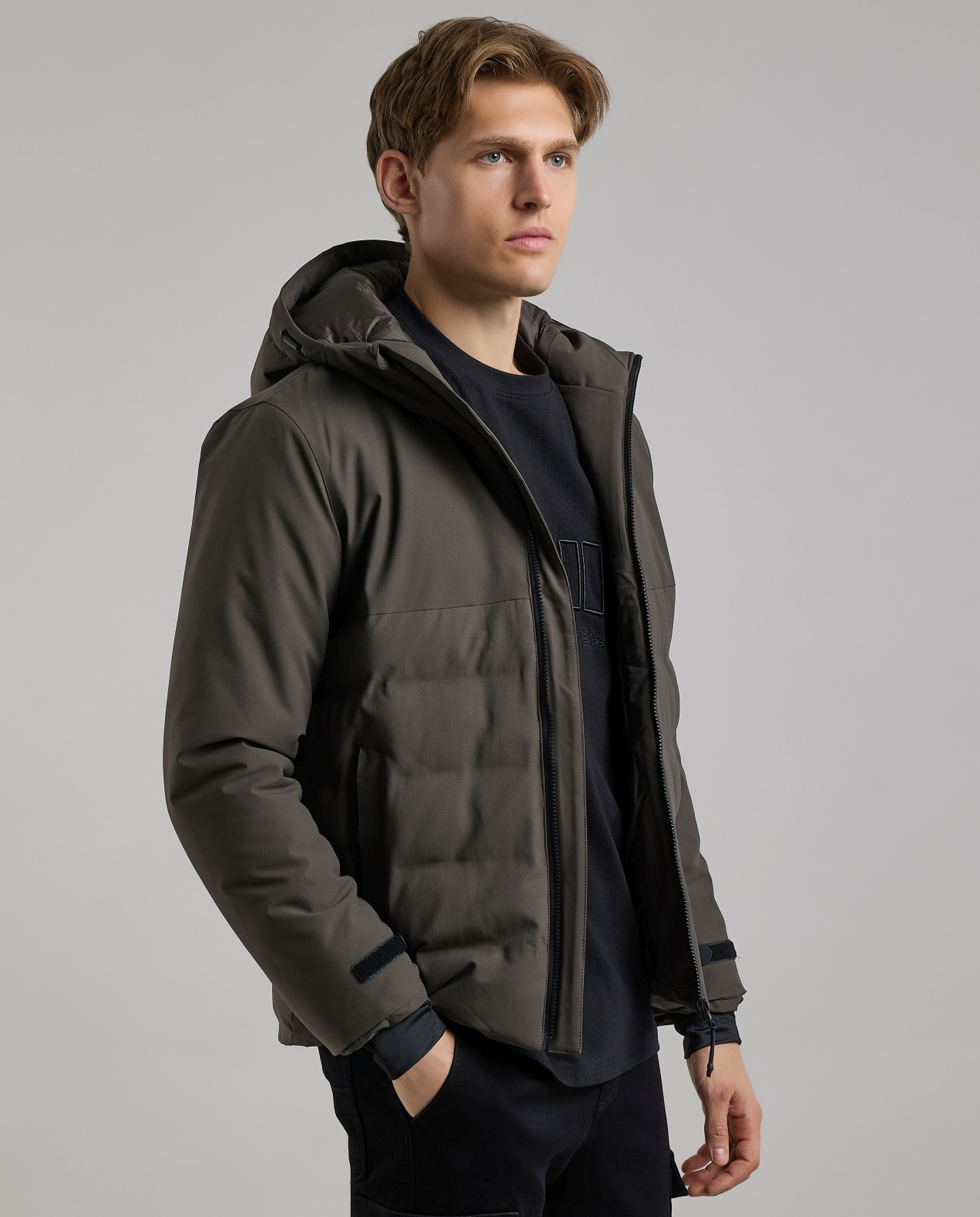 Zippered Hooded Puffer Jacket with Long Sleeves
