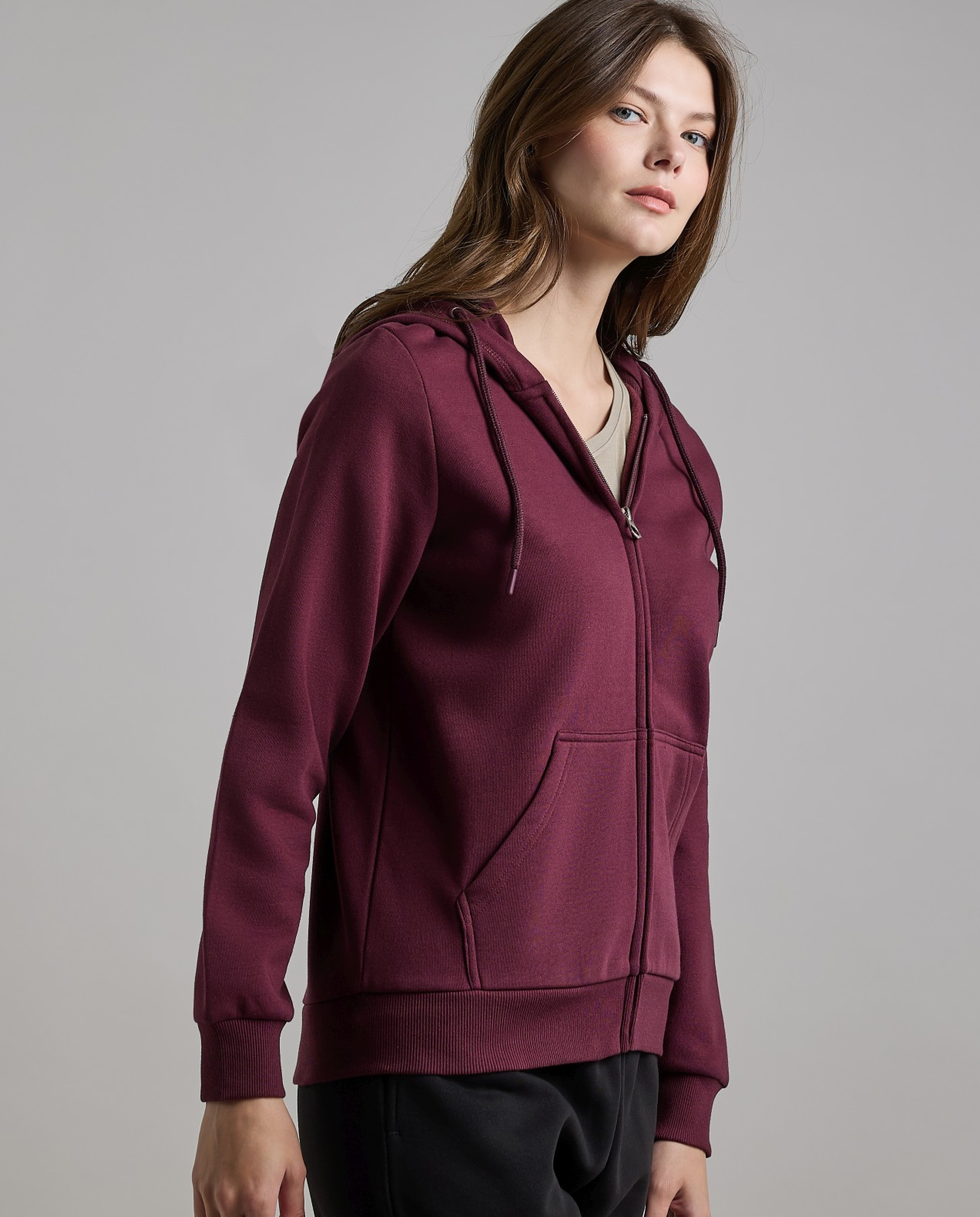 Solid Hooded Jacket with Long Sleeves