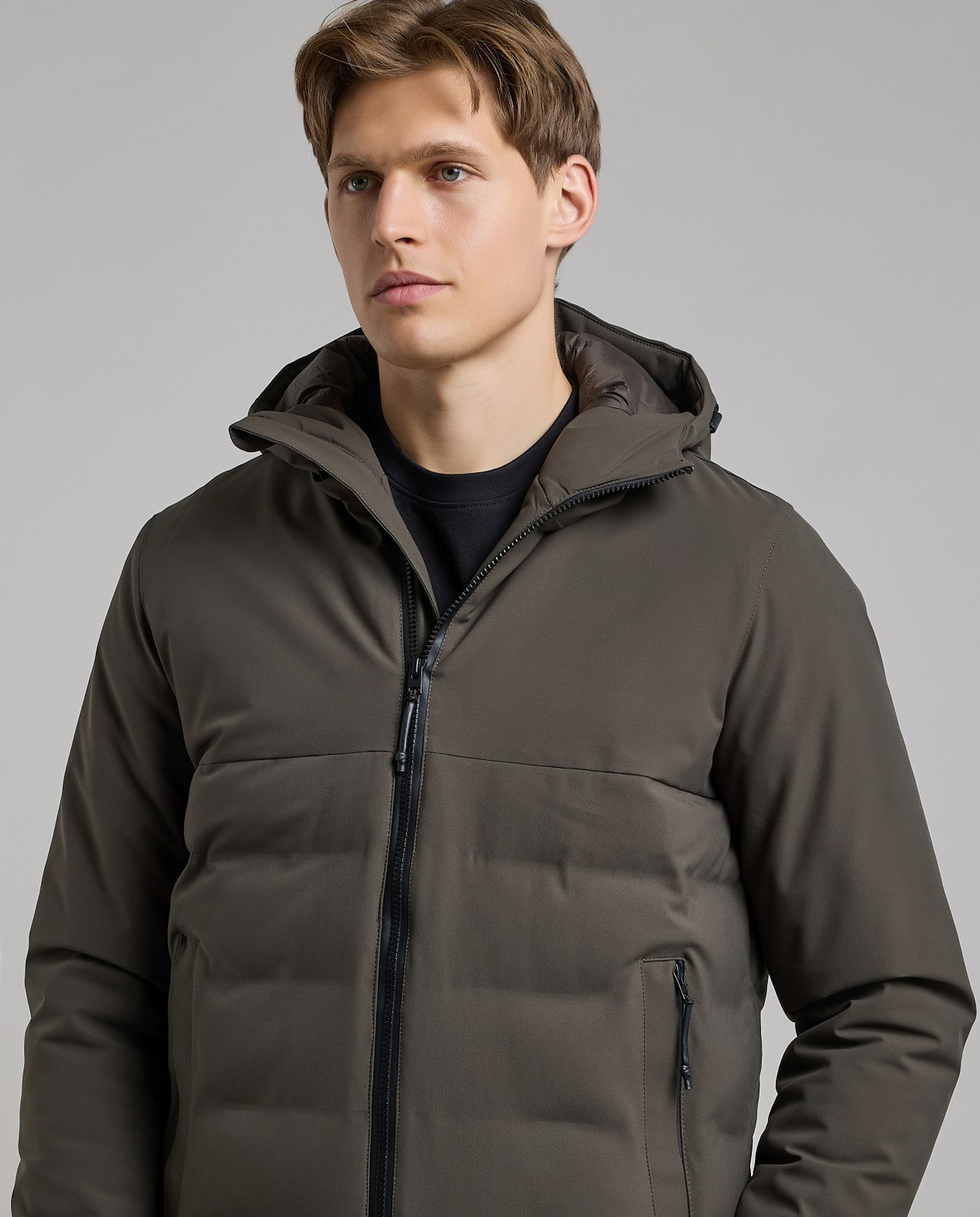 Zippered Hooded Puffer Jacket with Long Sleeves