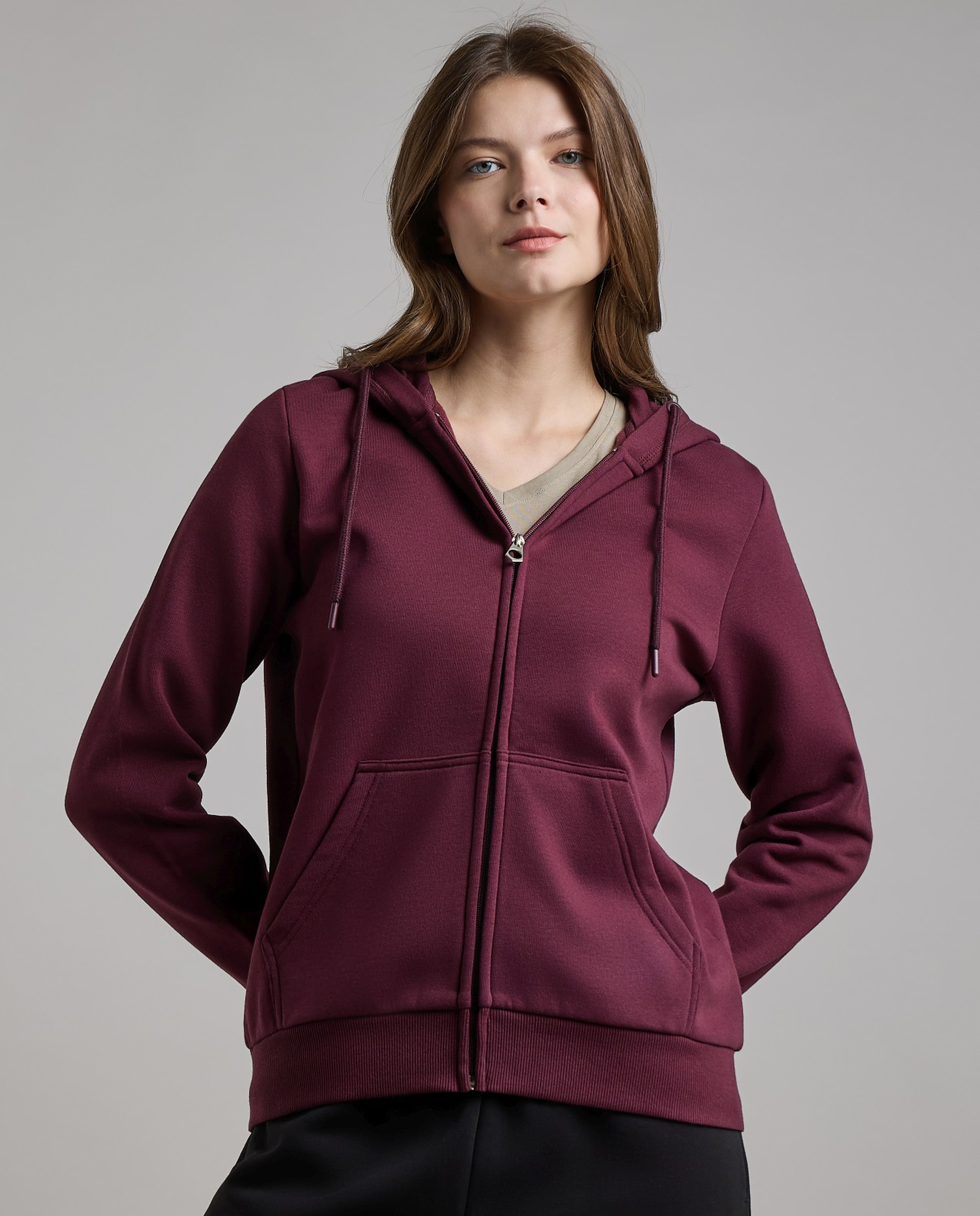 Solid Hooded Jacket with Long Sleeves