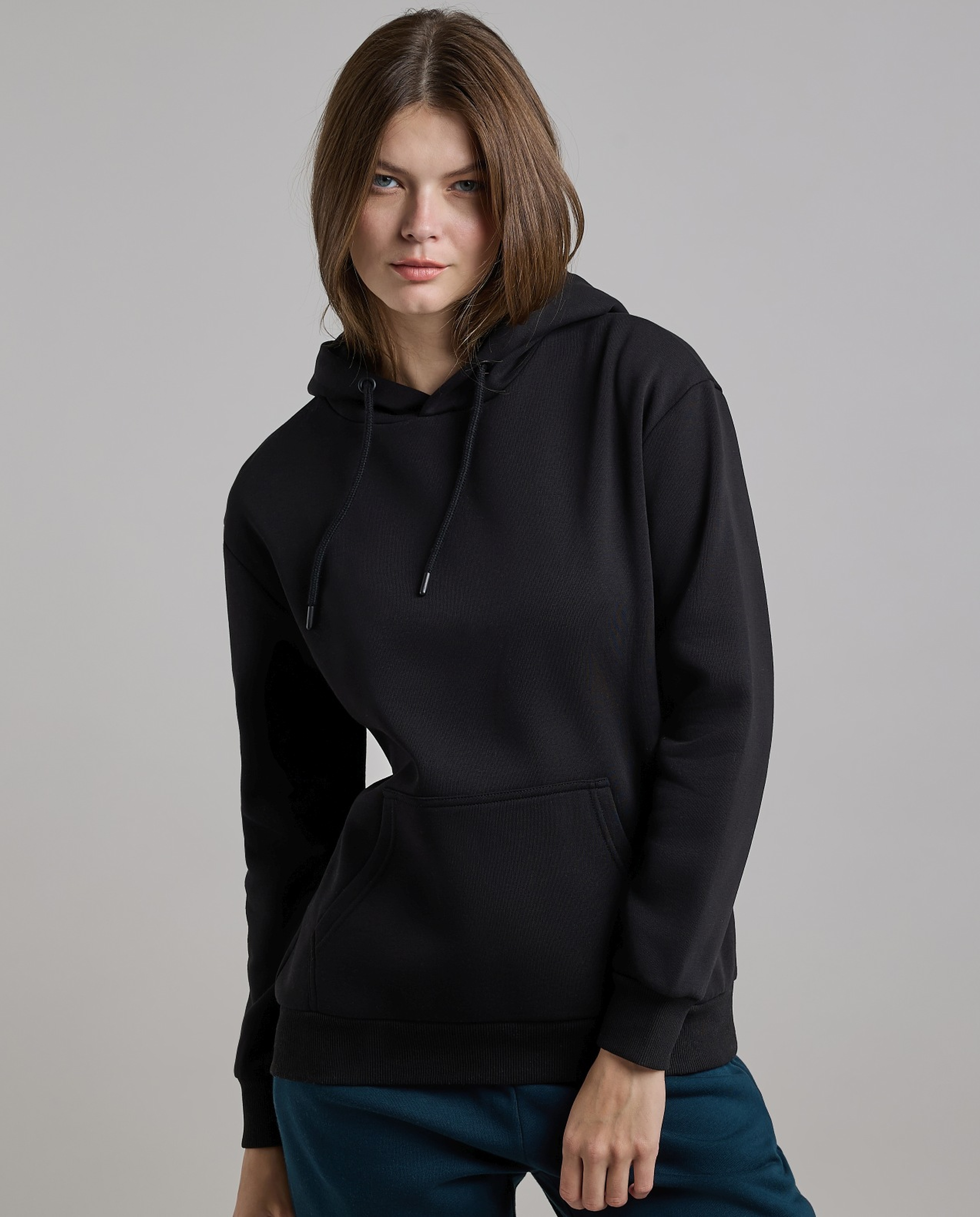 Solid Hoodie with Long Sleeves