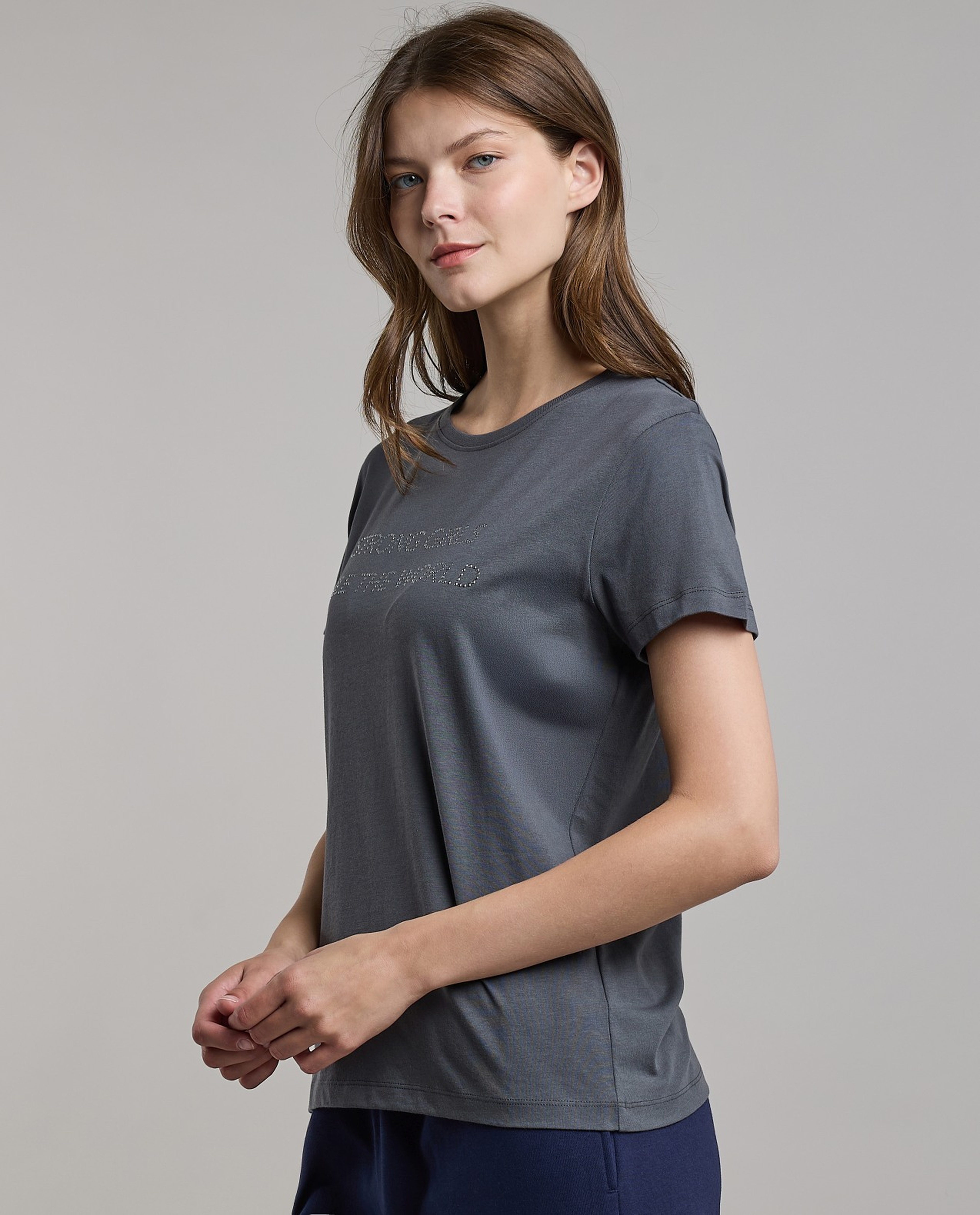 Embellished T-Shirt with Crew Neck and Short Sleeves