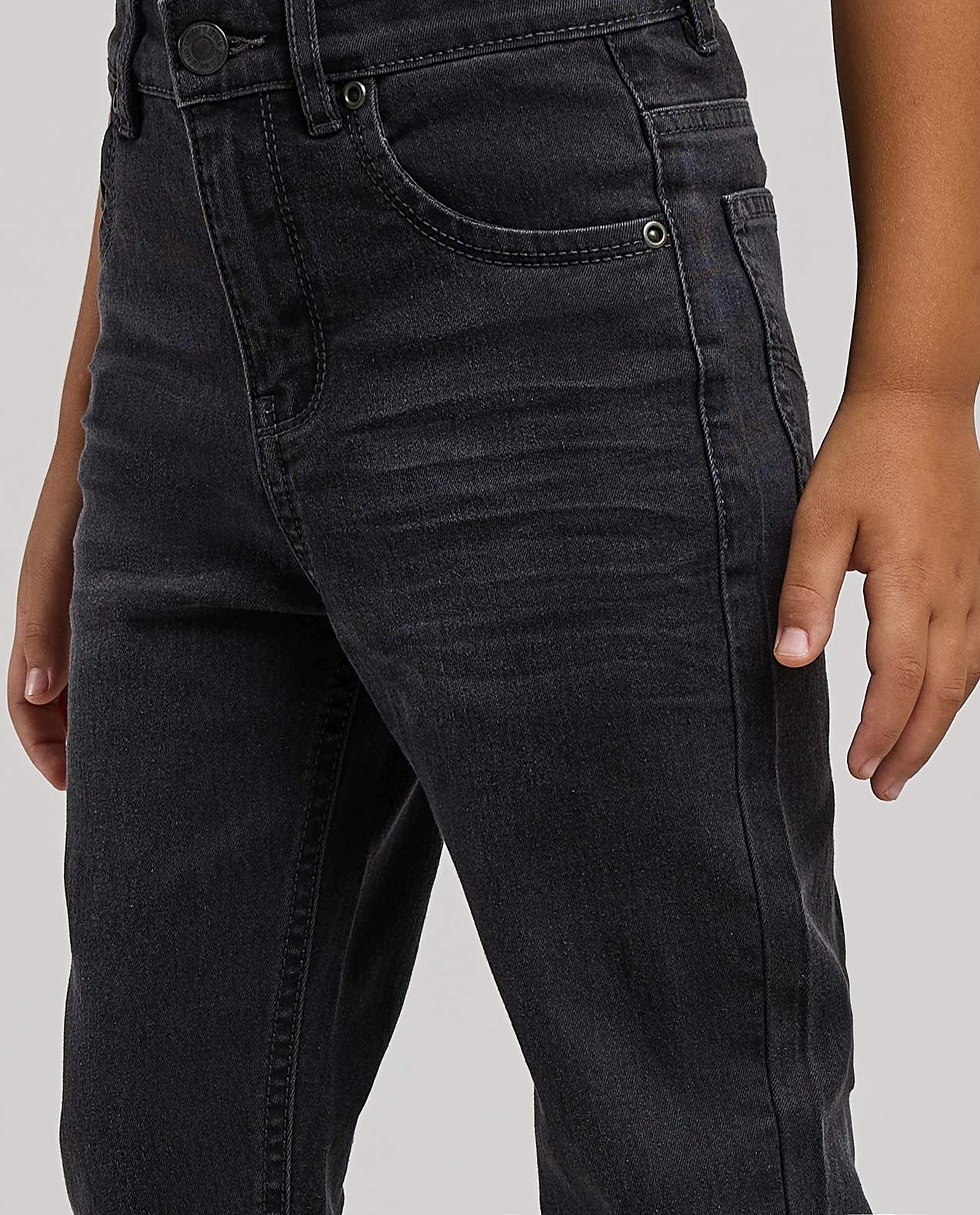 Washed Straight Fit Jeans with Button Closure