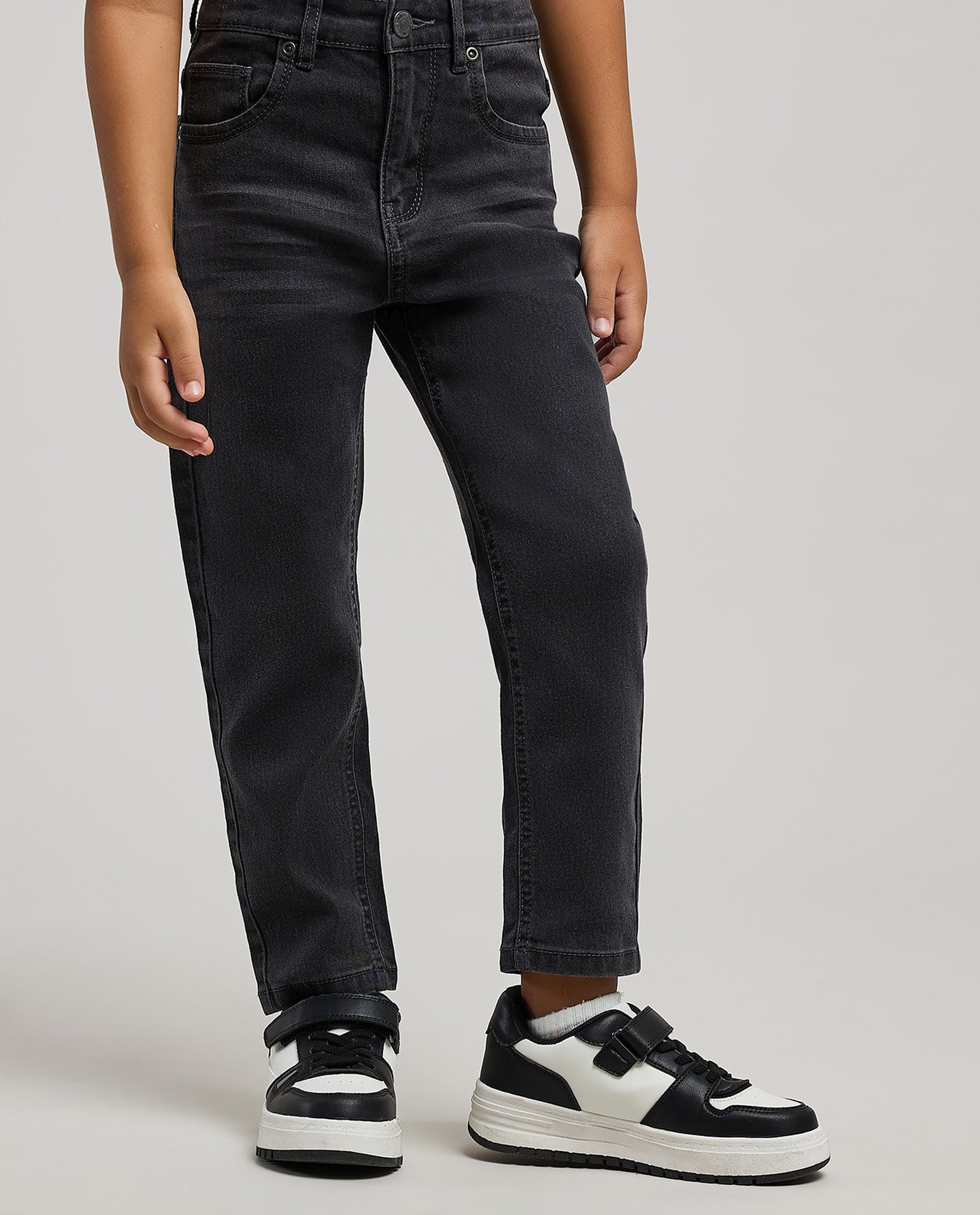 Washed Straight Fit Jeans with Button Closure