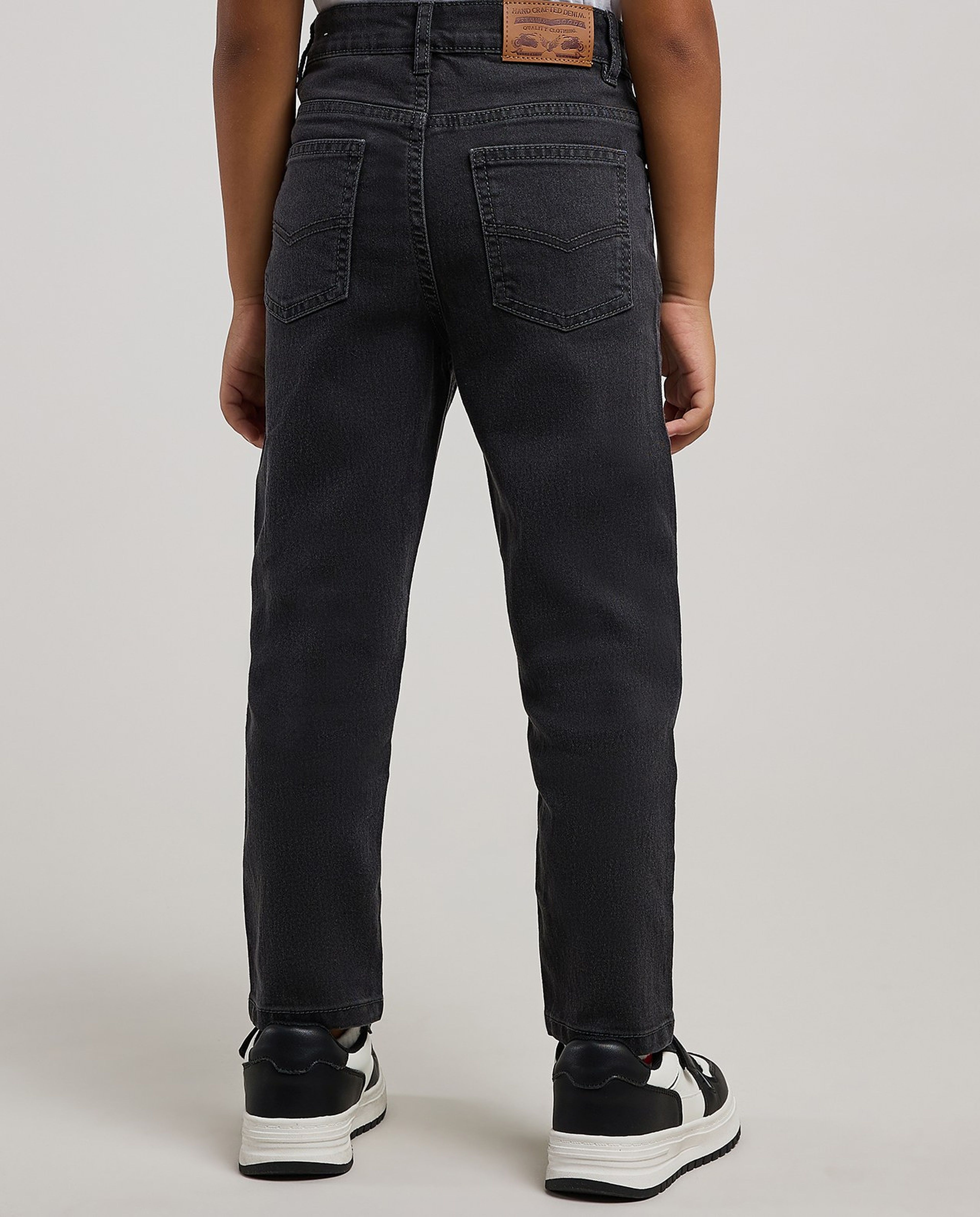 Washed Straight Fit Jeans with Button Closure