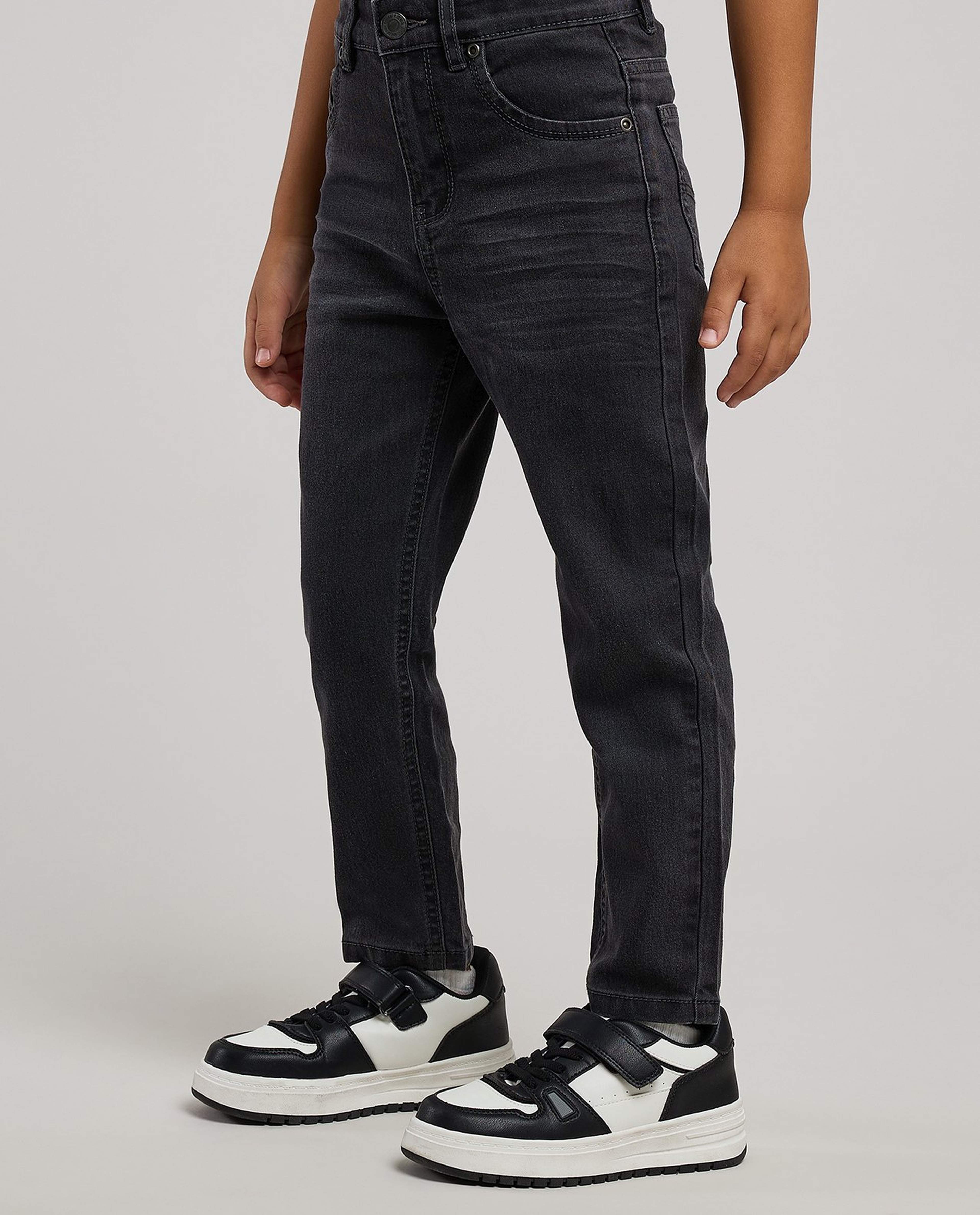 Washed Straight Fit Jeans with Button Closure