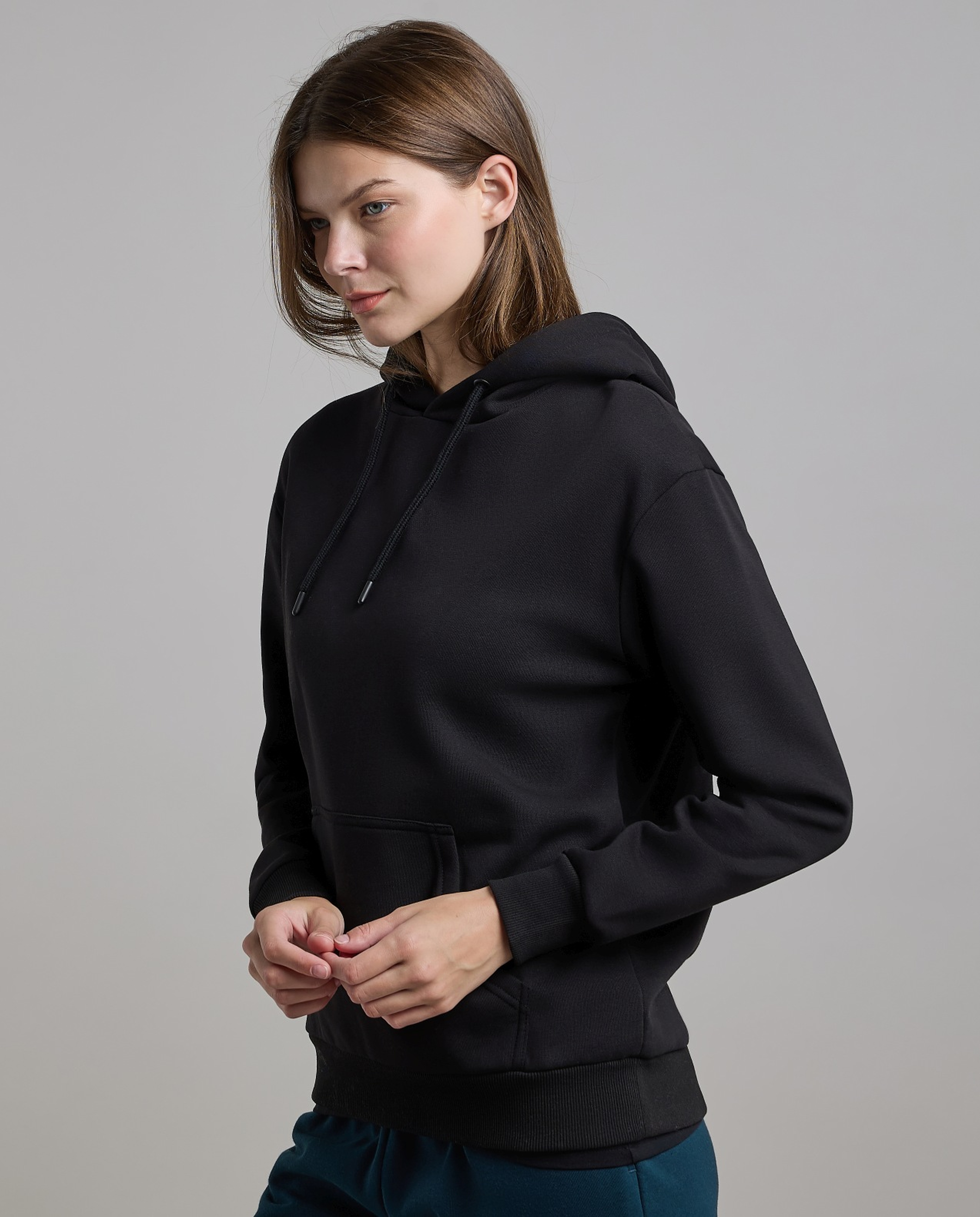 Solid Hoodie with Long Sleeves