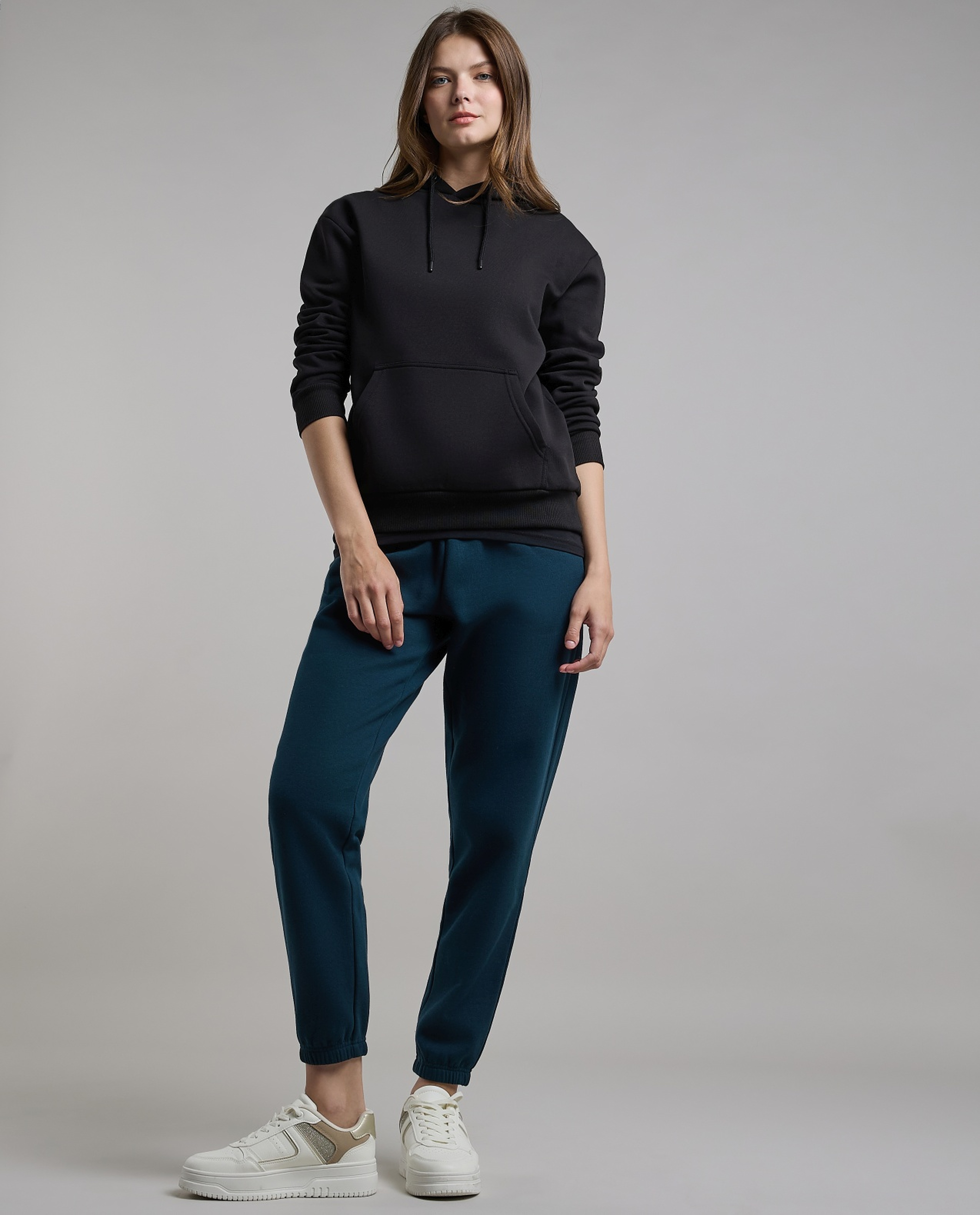 Solid Hoodie with Long Sleeves