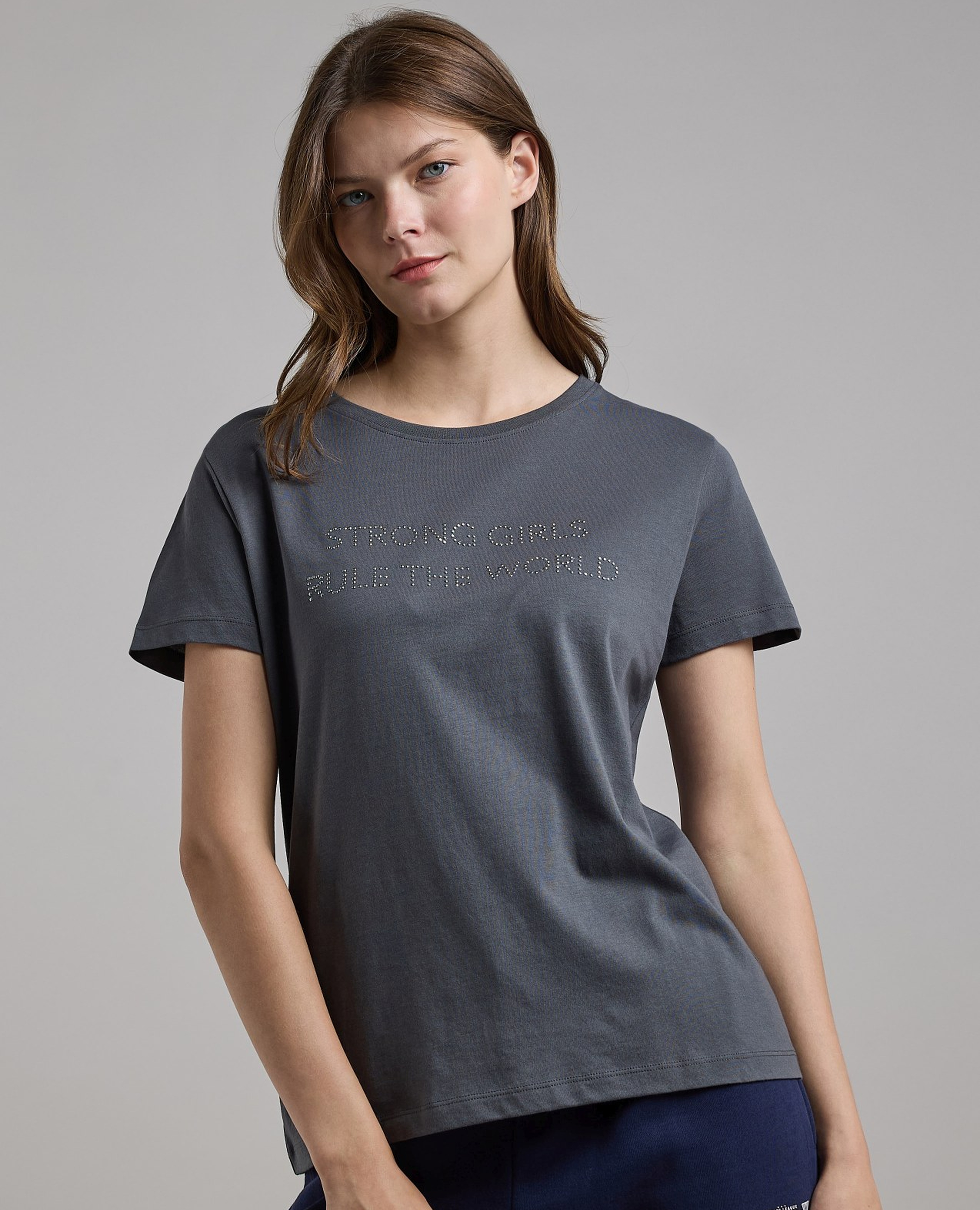 Embellished T-Shirt with Crew Neck and Short Sleeves
