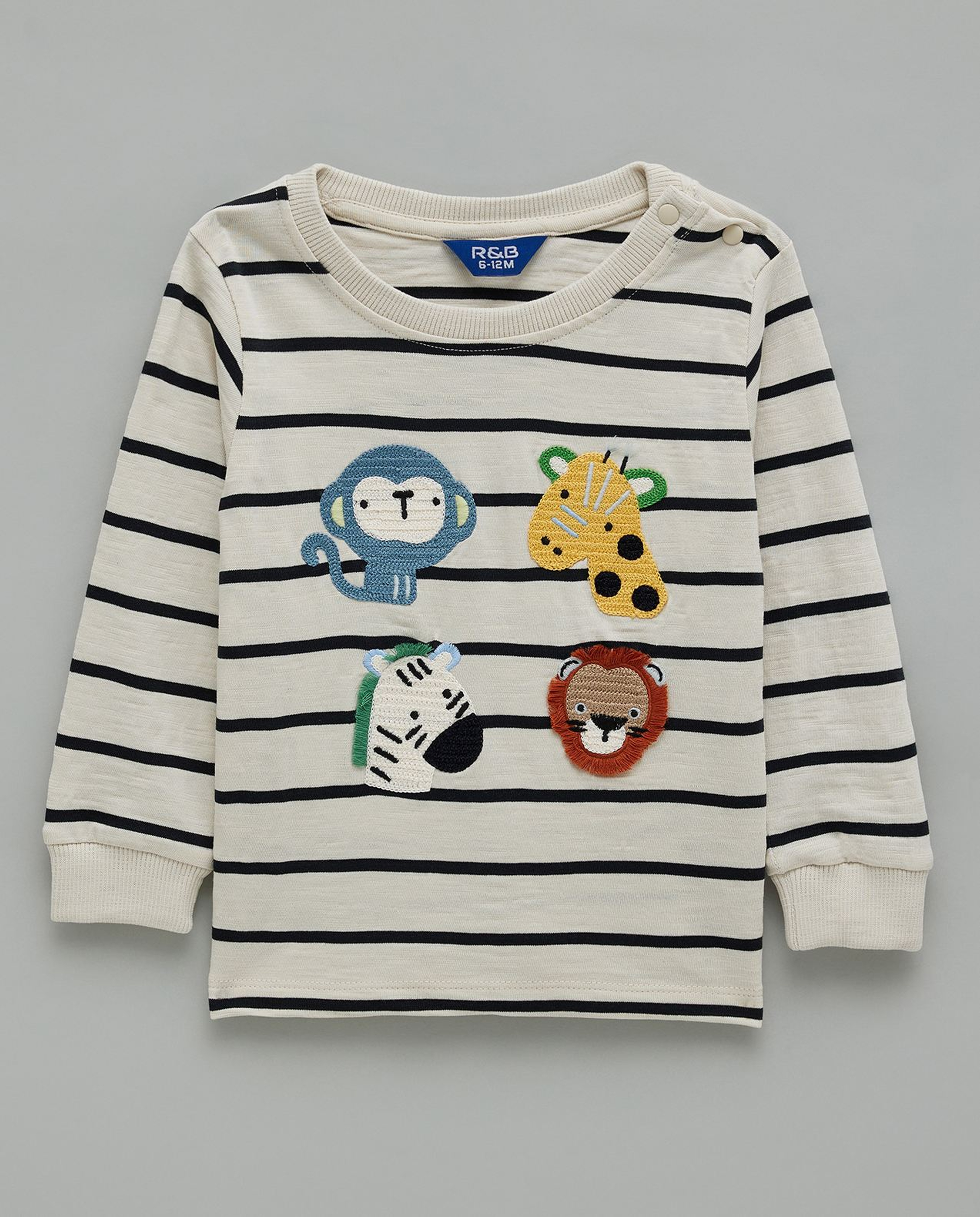 Appliqued T-Shirt with Crew Neck and Long Sleeves