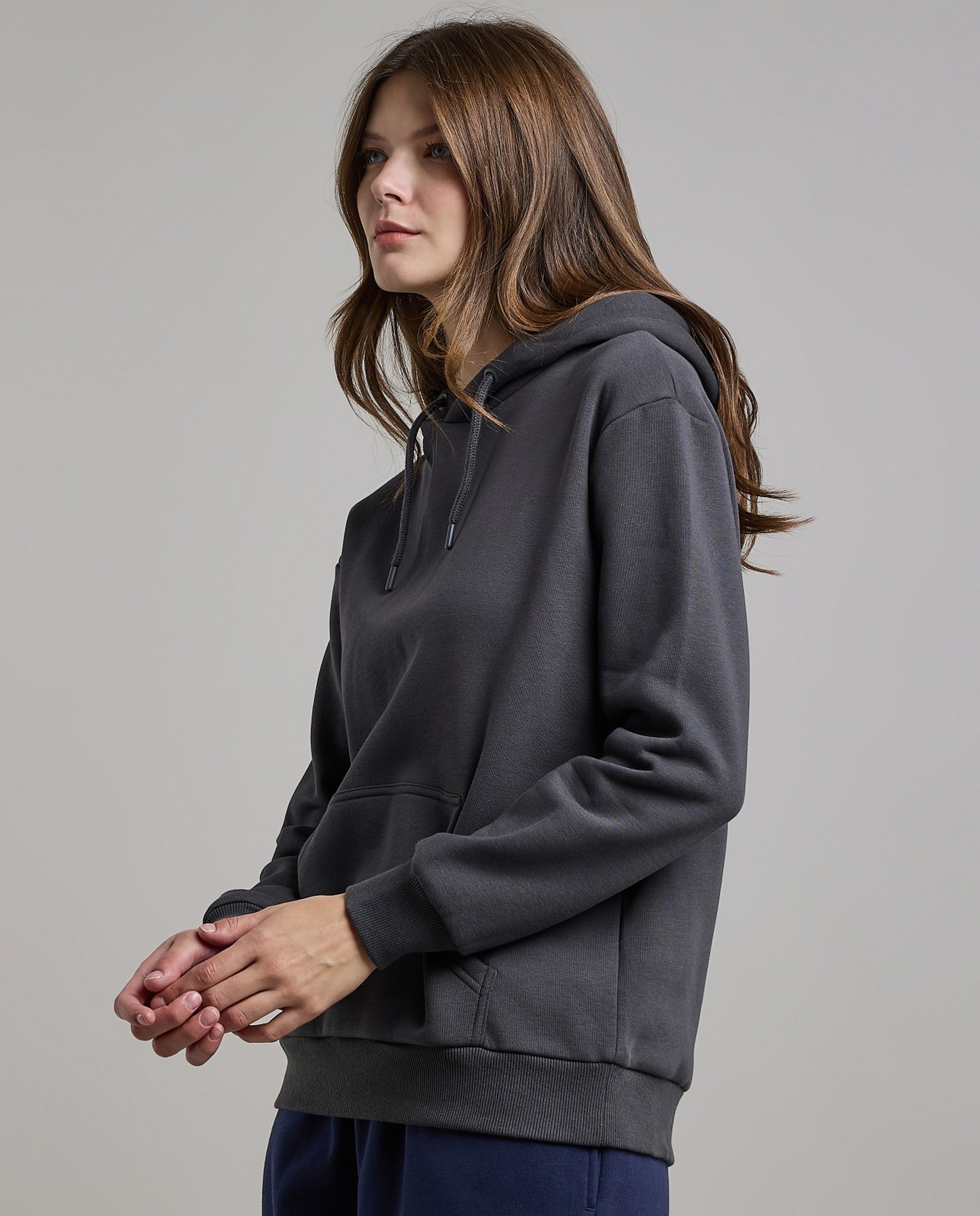 Solid Hoodie with Long Sleeves