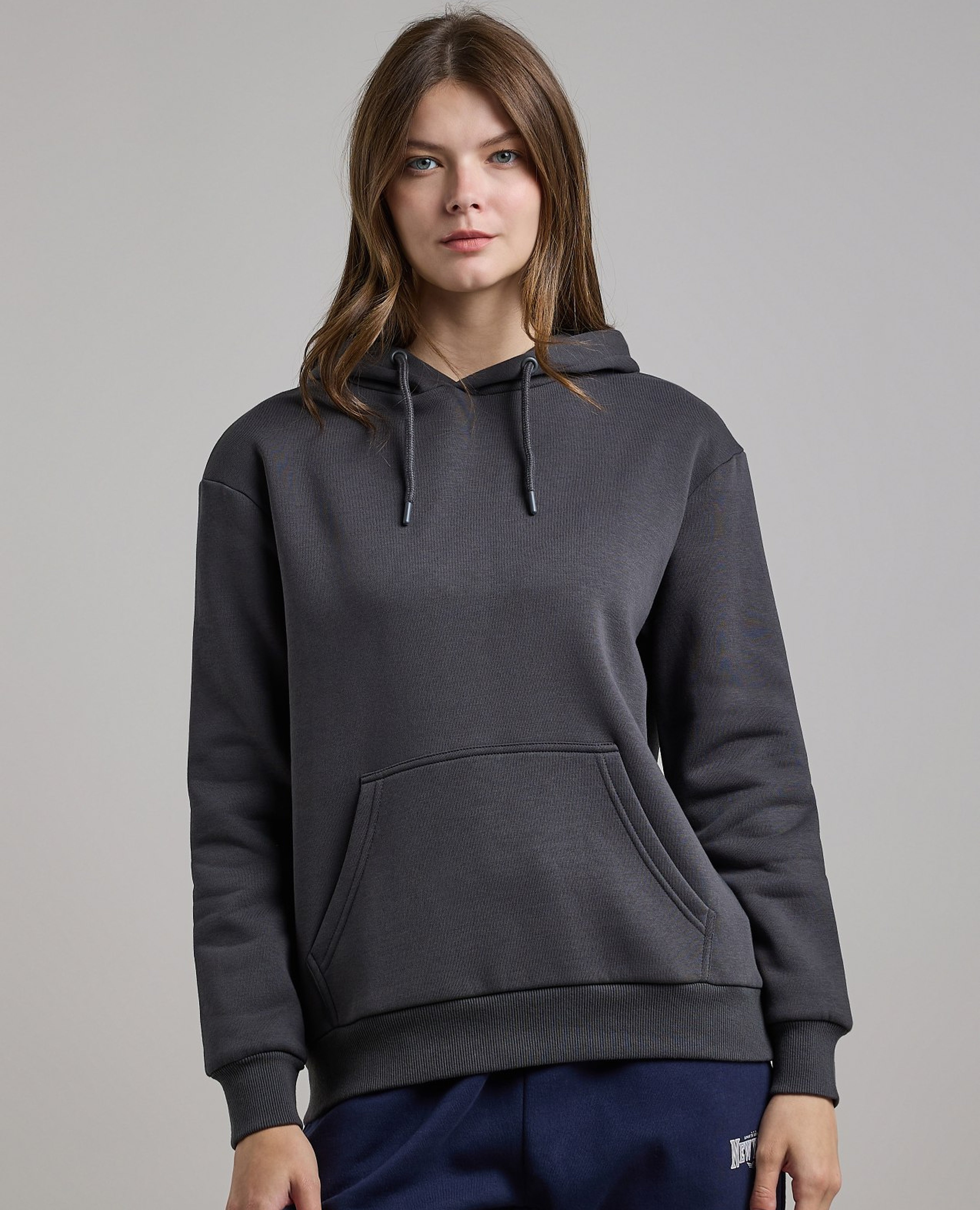 Solid Hoodie with Long Sleeves