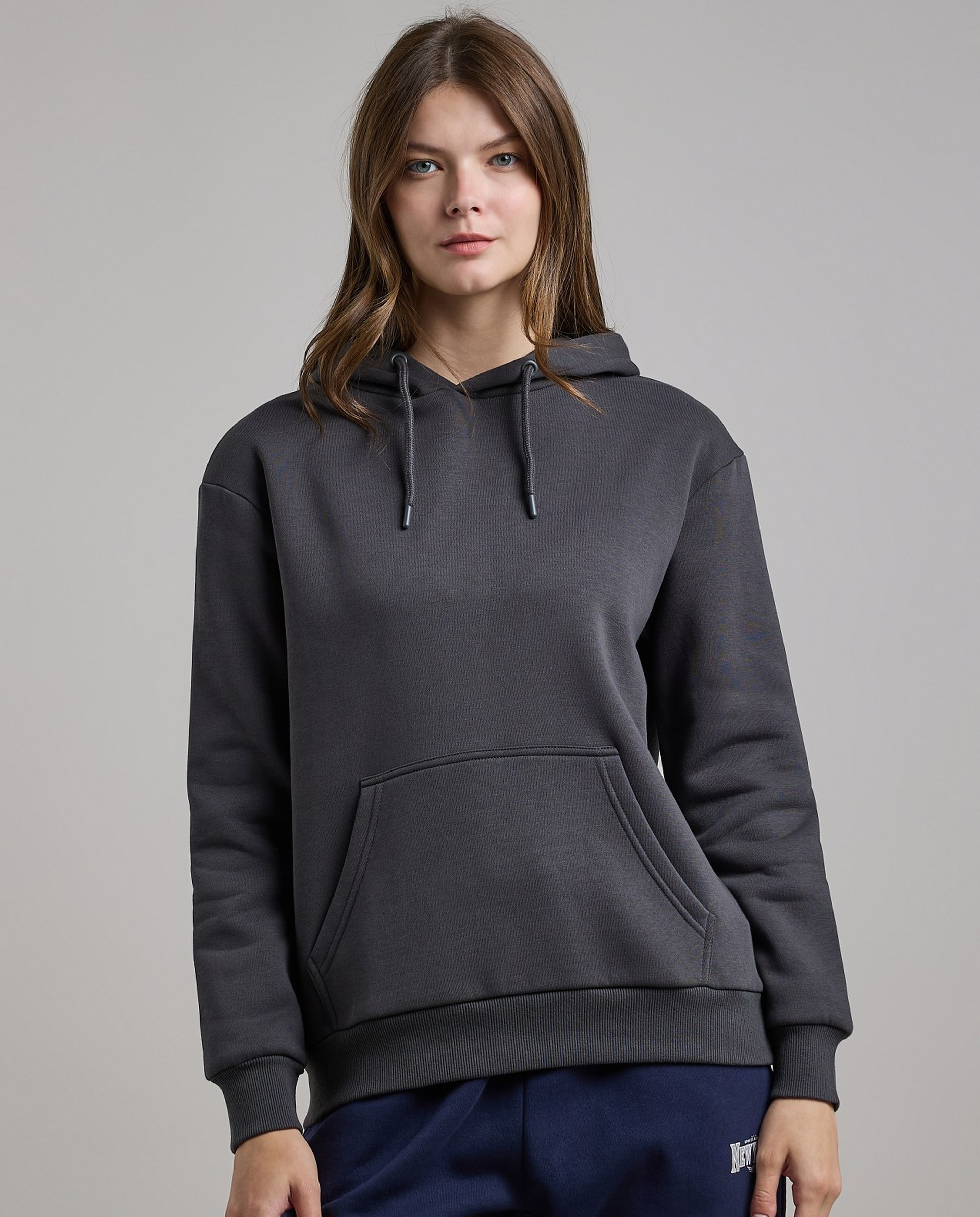 Solid Hoodie with Long Sleeves