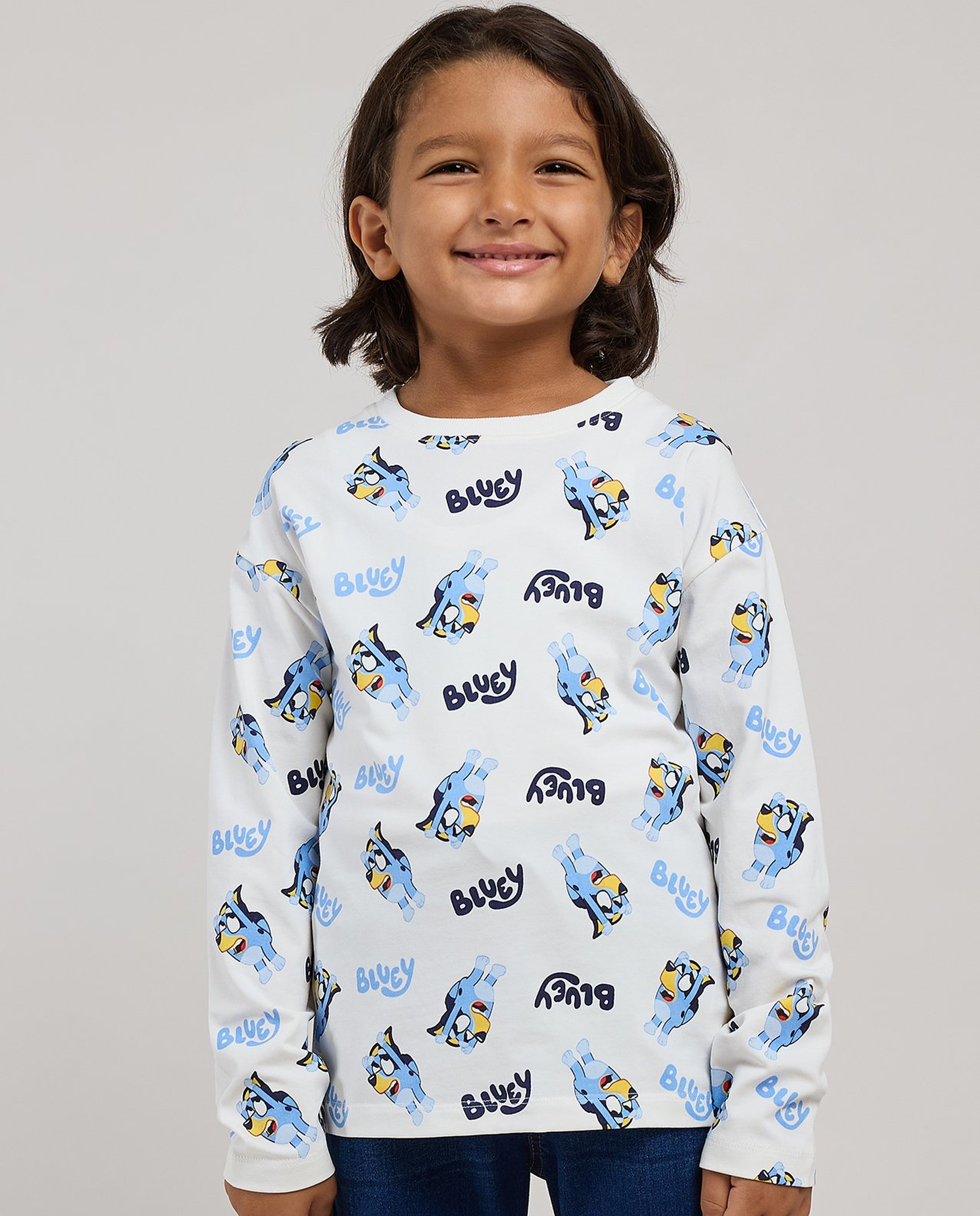Bluey Printed T-Shirt with Crew Neck and Long Sleeves