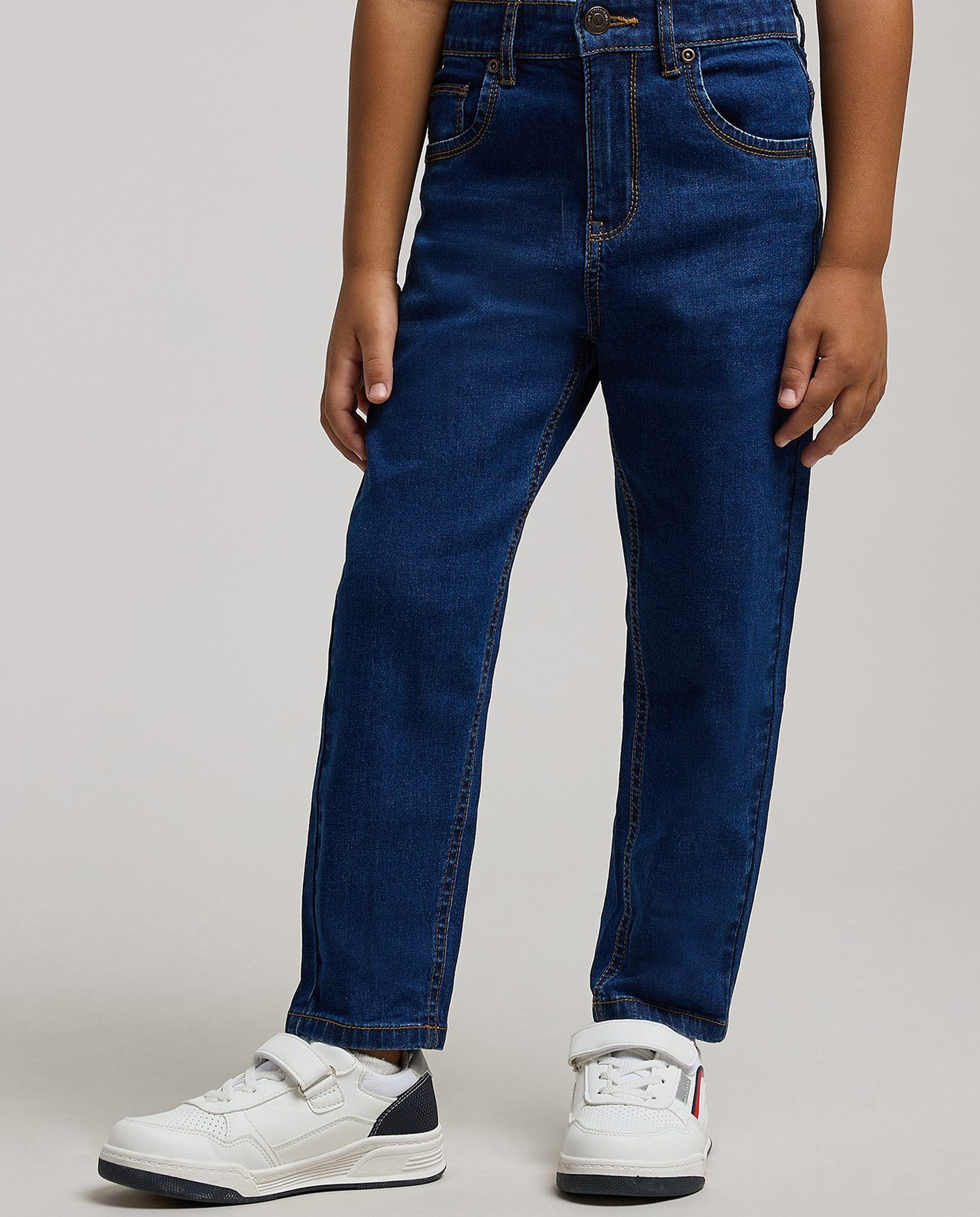 Washed Straight Fit Jeans with Button Closure